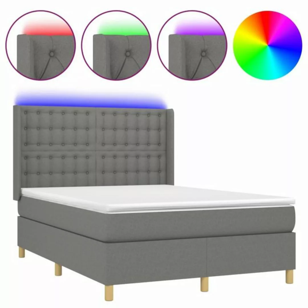 vidaXL Boxspringbett Boxspringbett mit Matratze LED Taupe 140x200 cm Stoff günstig online kaufen