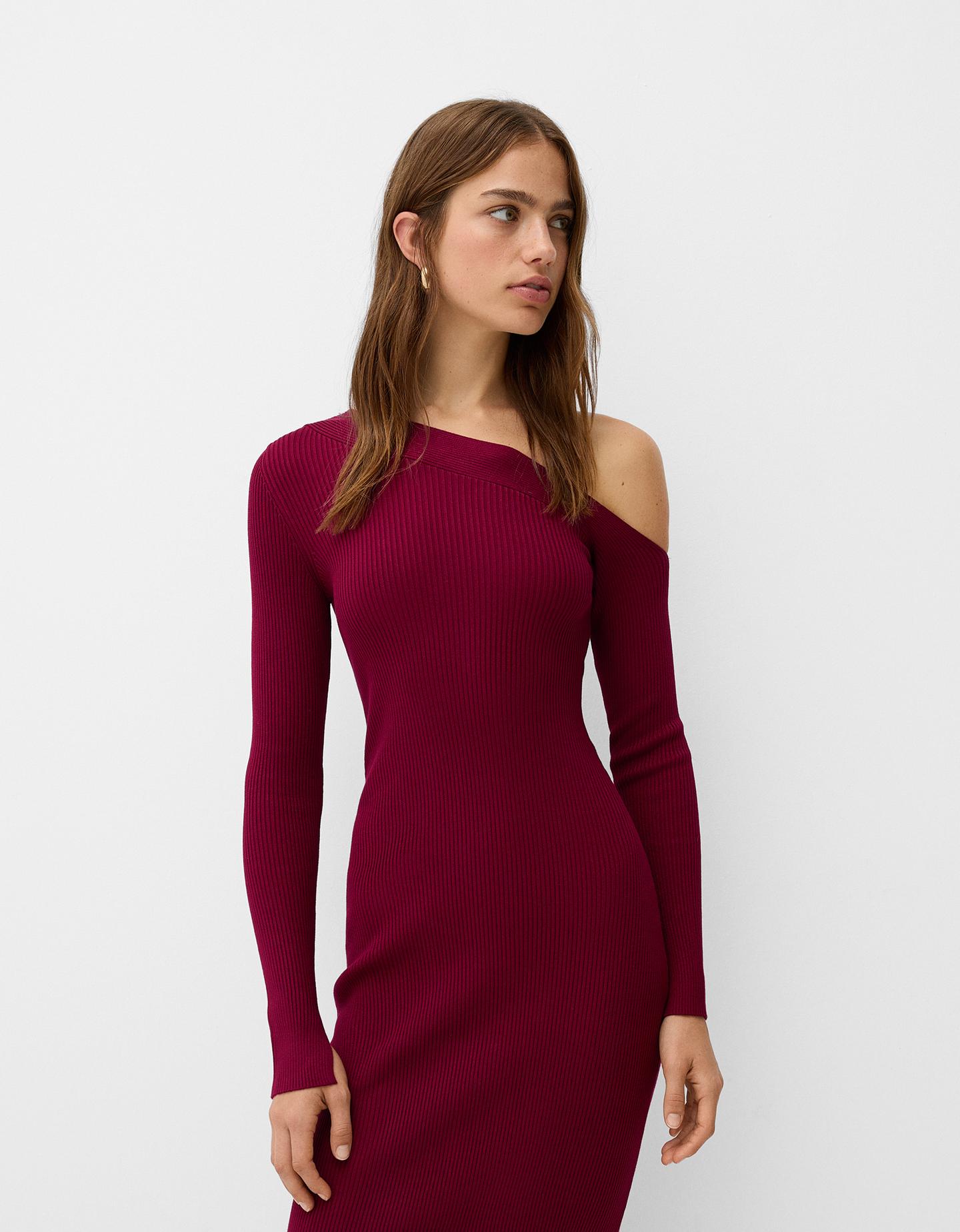 Bershka Asymmetrisches Midikleid Damen L Weinrot günstig online kaufen