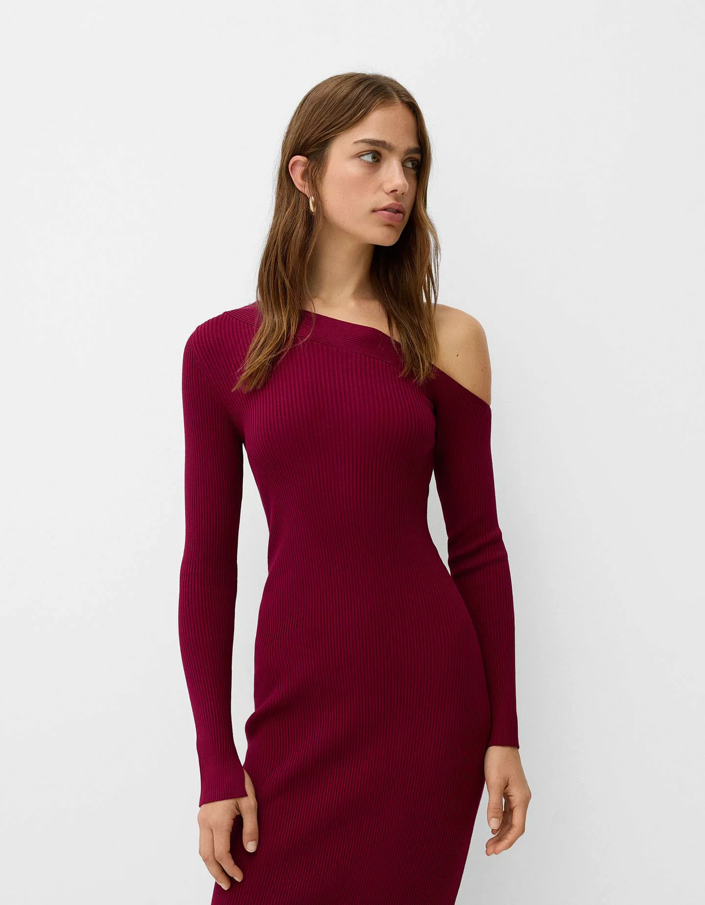 Bershka Asymmetrisches Midikleid Damen Xs Weinrot günstig online kaufen