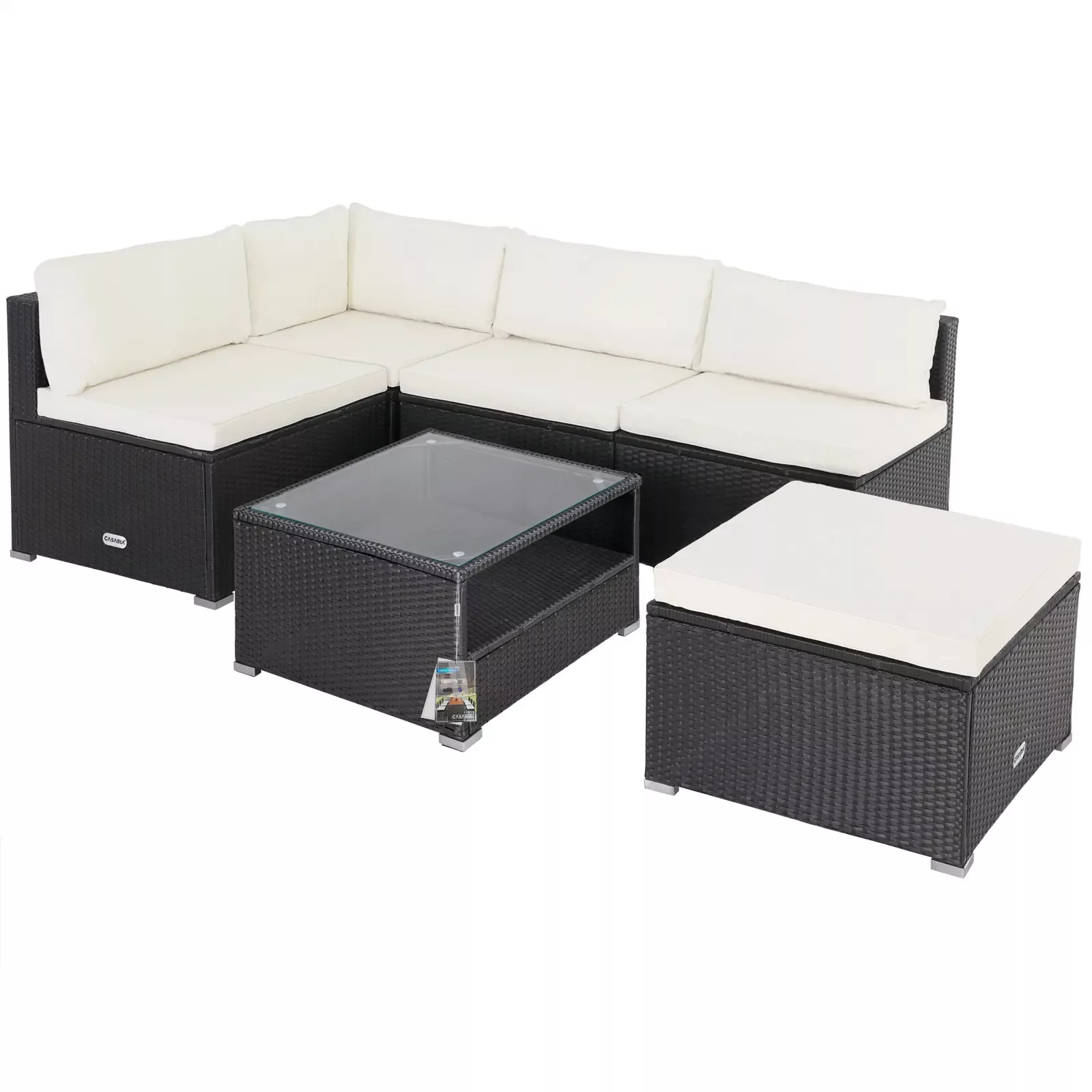 Polyrattan Ecklounge Schwarz/Creme dicke Rückenpolster günstig online kaufen