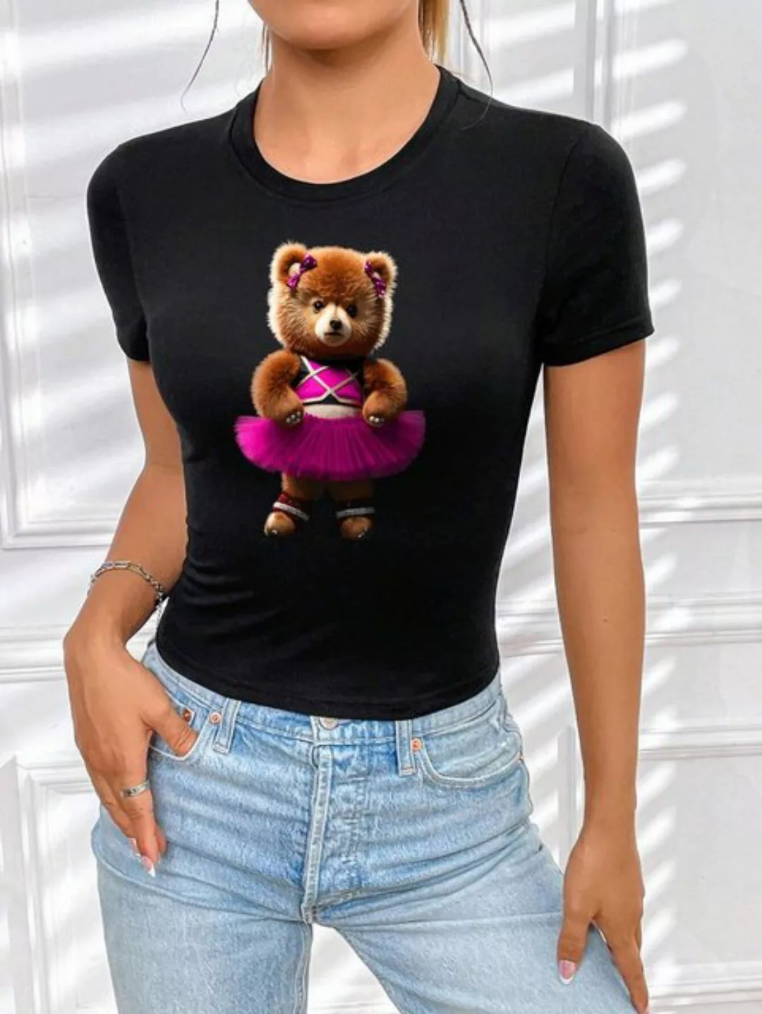RMK Print-Shirt Damen Shirt Top kurzarm Freizeit Rundhals "Cat Katze" in Un günstig online kaufen