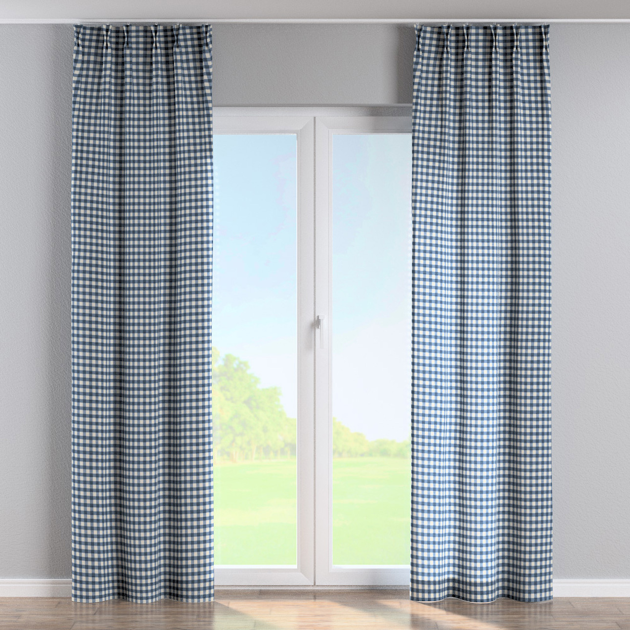 Vorhang mit flämischen 2-er Falten, marinenblau-ecru , Quadro (136-01) günstig online kaufen
