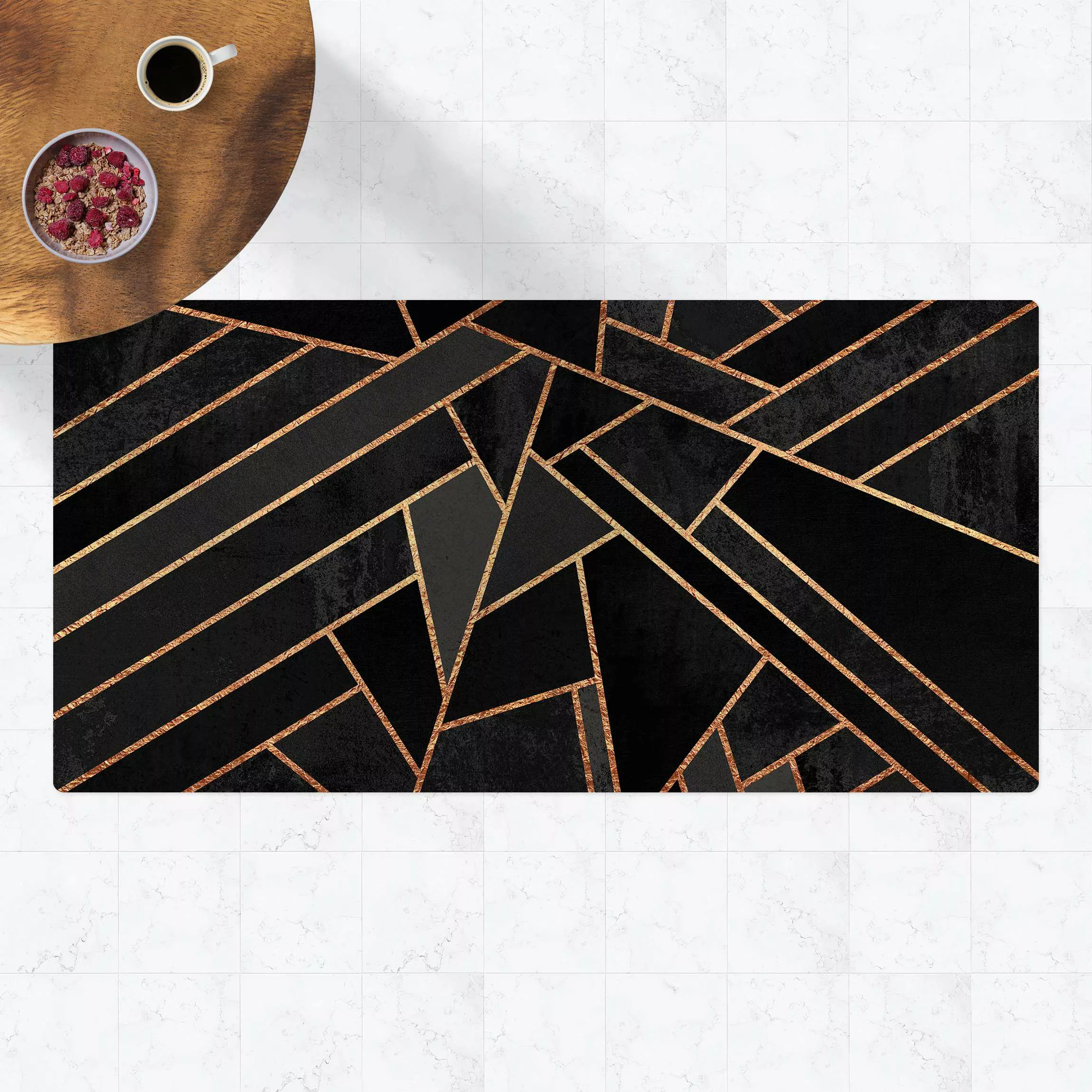 Kork-Teppich Schwarze Dreiecke Gold günstig online kaufen
