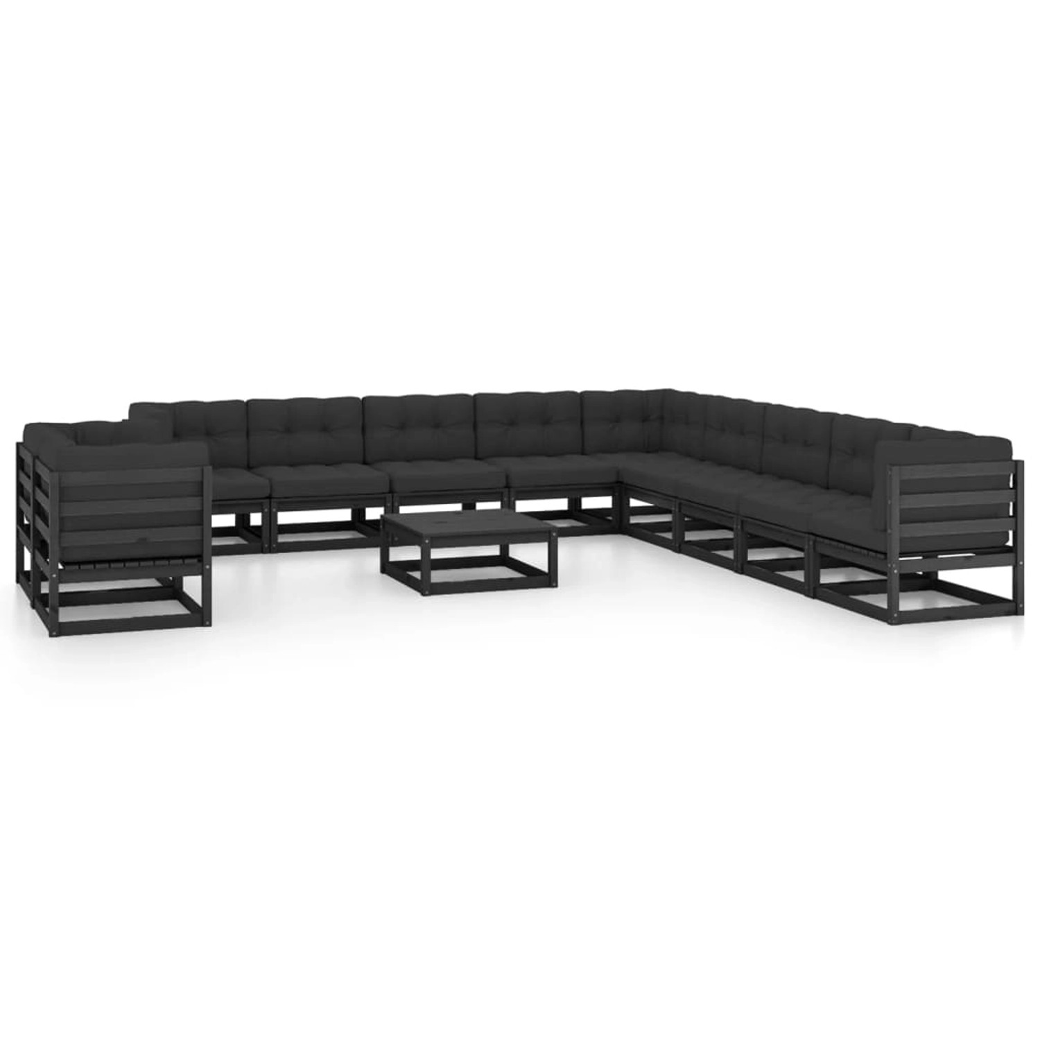 12-tlg. Garten-lounge-set Mit Kissen Schwarz Kiefer Massivholz günstig online kaufen