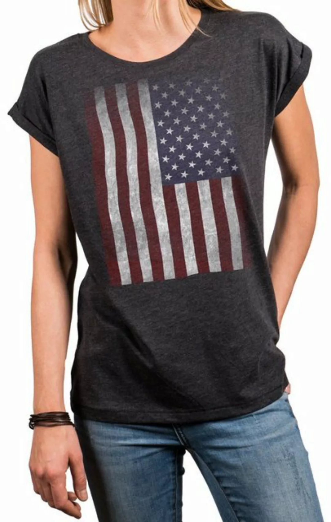 MAKAYA Print-Shirt Damen USA Flagge Vintage Amerika Fahne Tunika Top Sommer günstig online kaufen