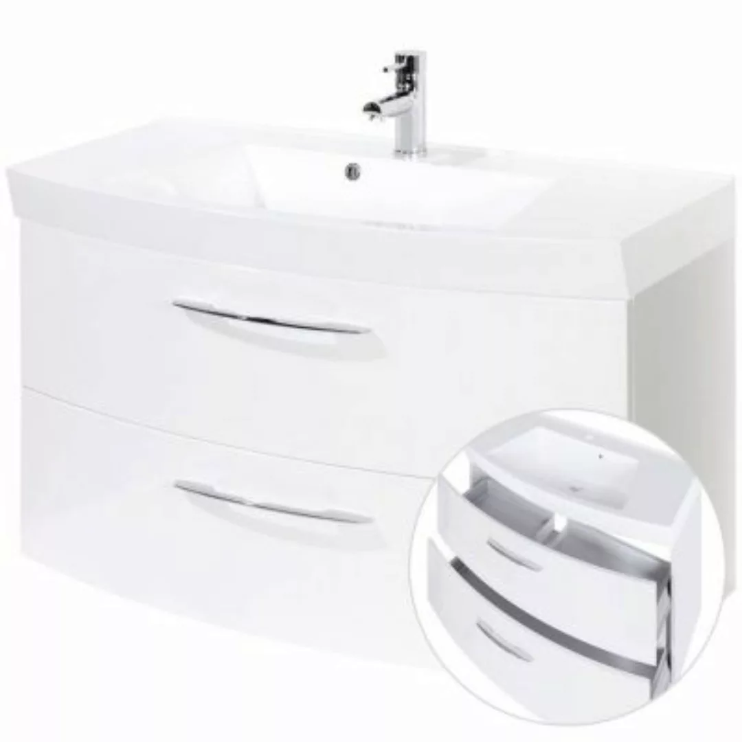 Lomadox Waschtischunterschrank 100cm mit Waschbecken FLORIDO-03 Hochglanz w günstig online kaufen