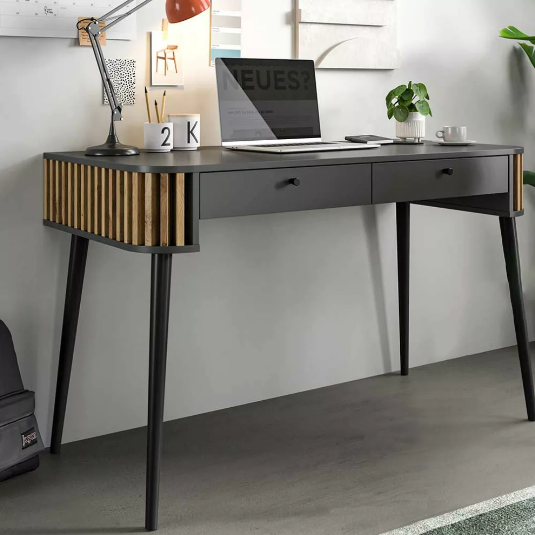 Schreibtisch mit Schubladen in Grau Wildeichefarben günstig online kaufen