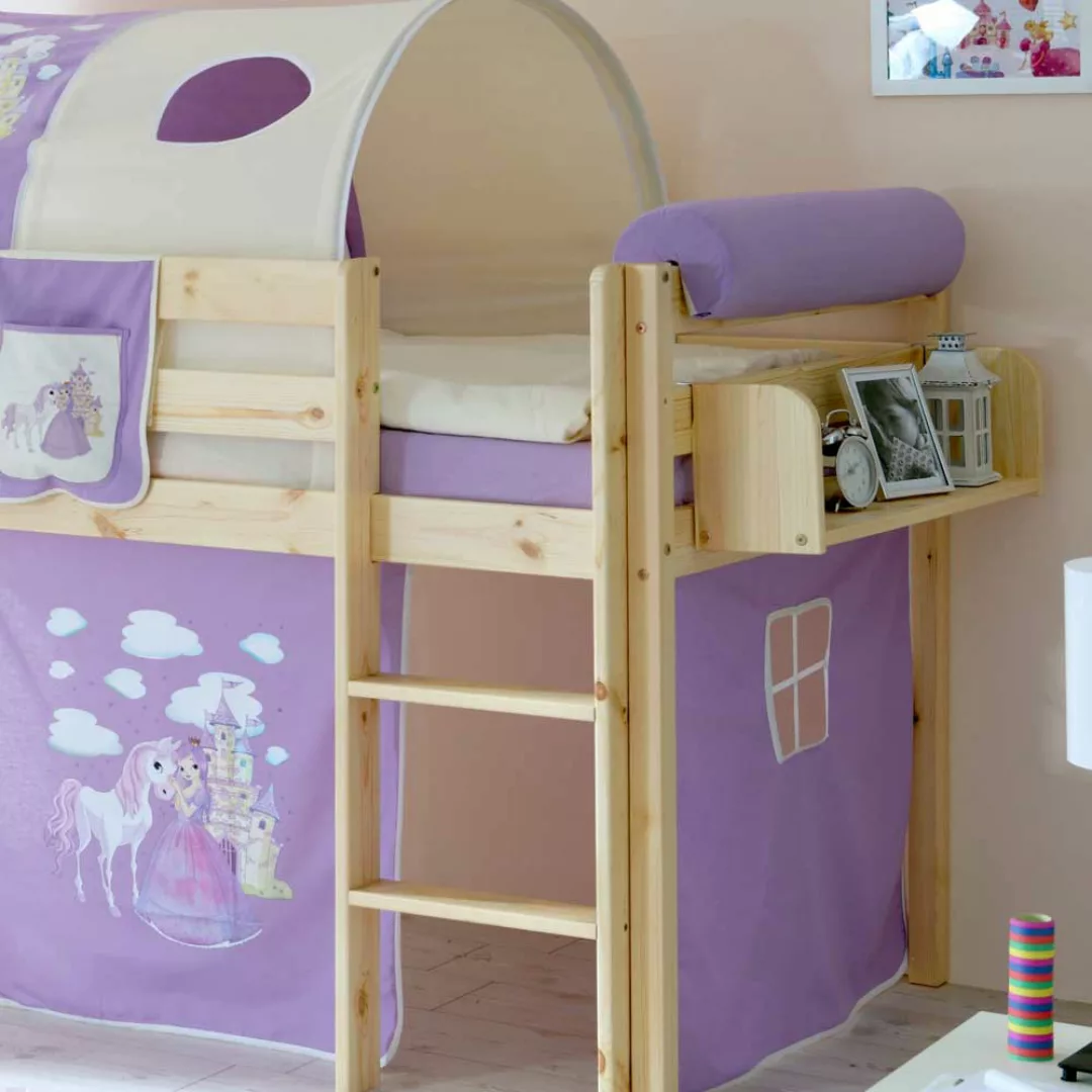 Kinderhochbett aus Kiefer Massivholz Prinzessin Design günstig online kaufen