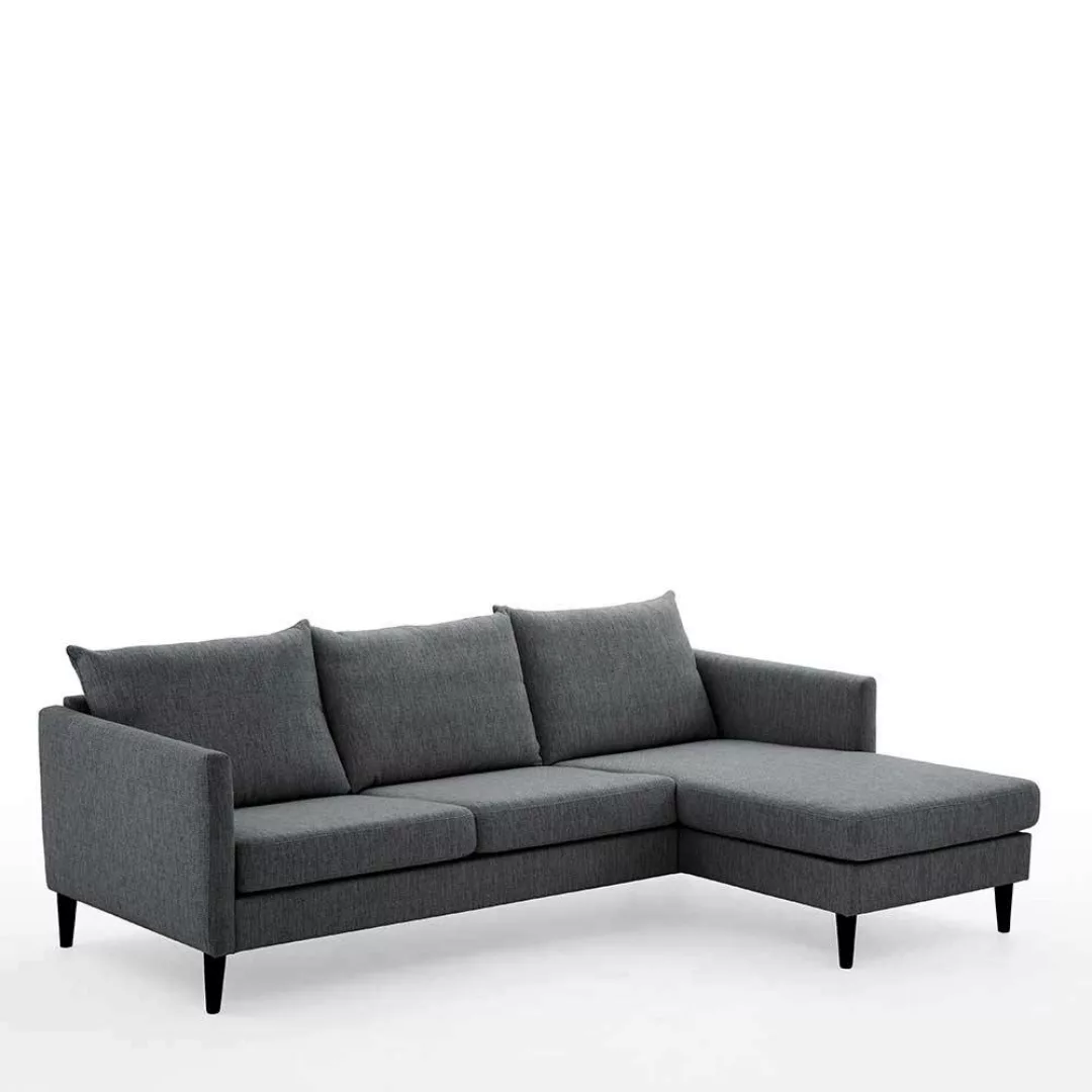 Wohnzimmer Ecksofa in Anthrazit Webstoff Skandi Design günstig online kaufen