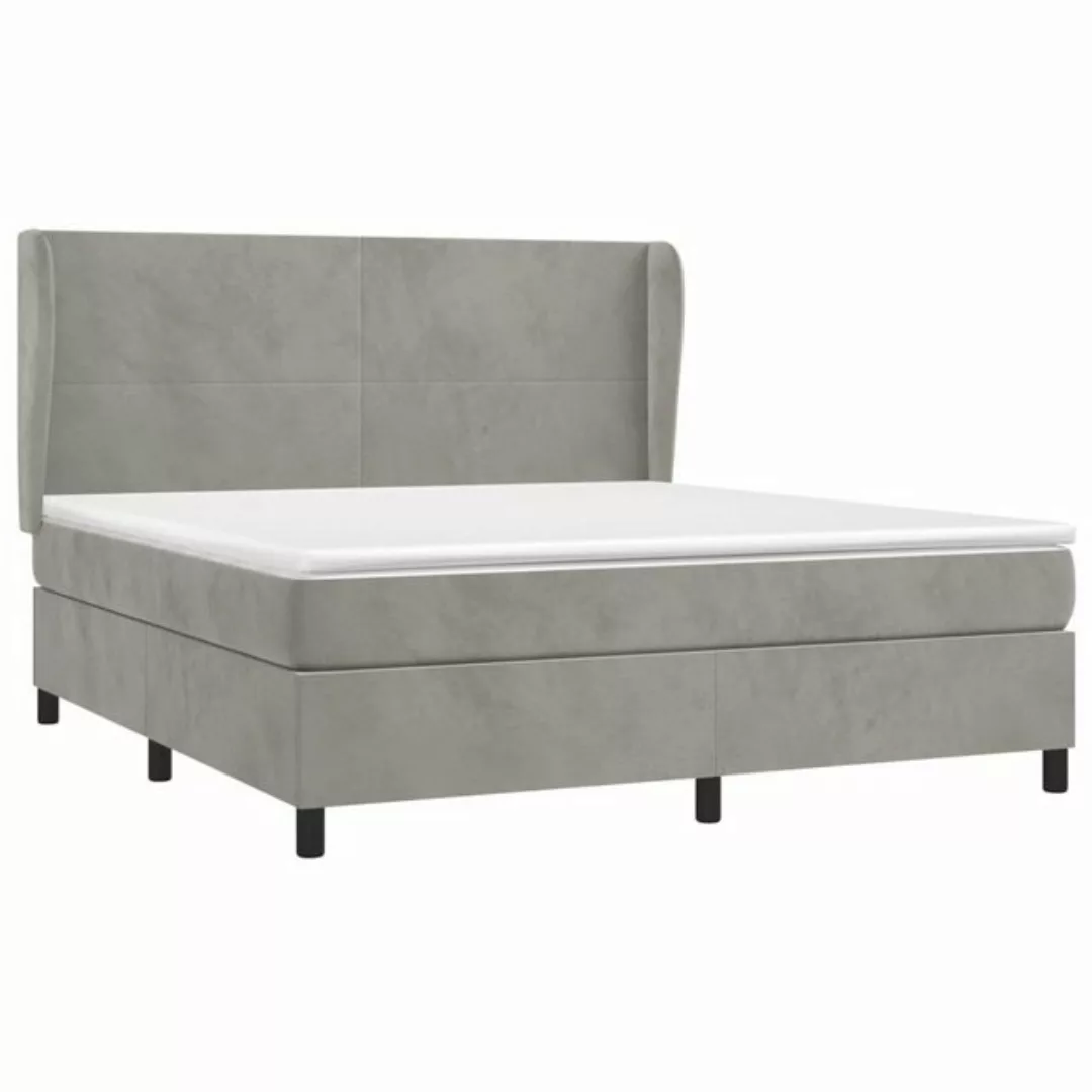 furnicato Bett Boxspringbett mit Matratze Hellgrau 160x200 cm Samt (1-tlg) günstig online kaufen