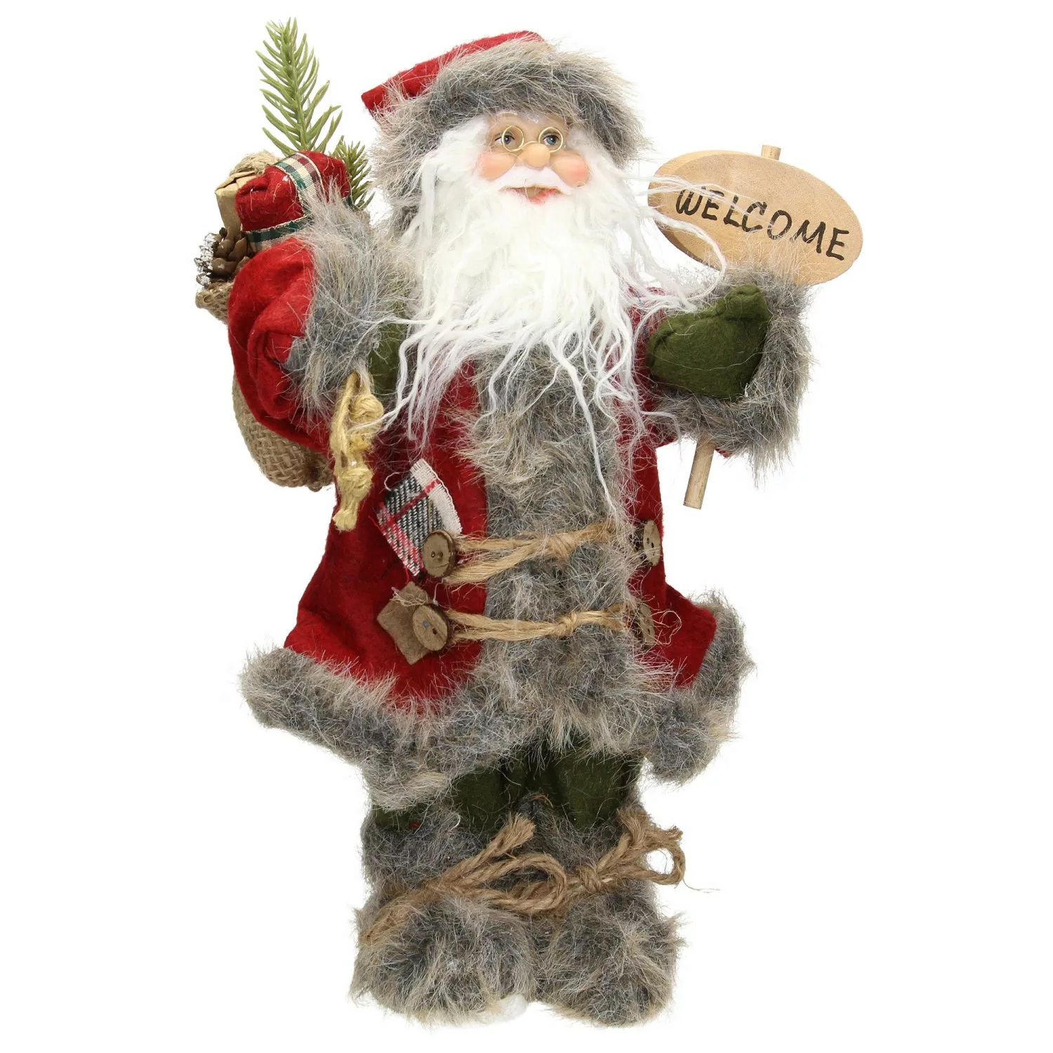 ECD Germany Weihnachtsmann Deko-Figur 37 cm Hoch Rot/Grauer Mantel Grüner H günstig online kaufen