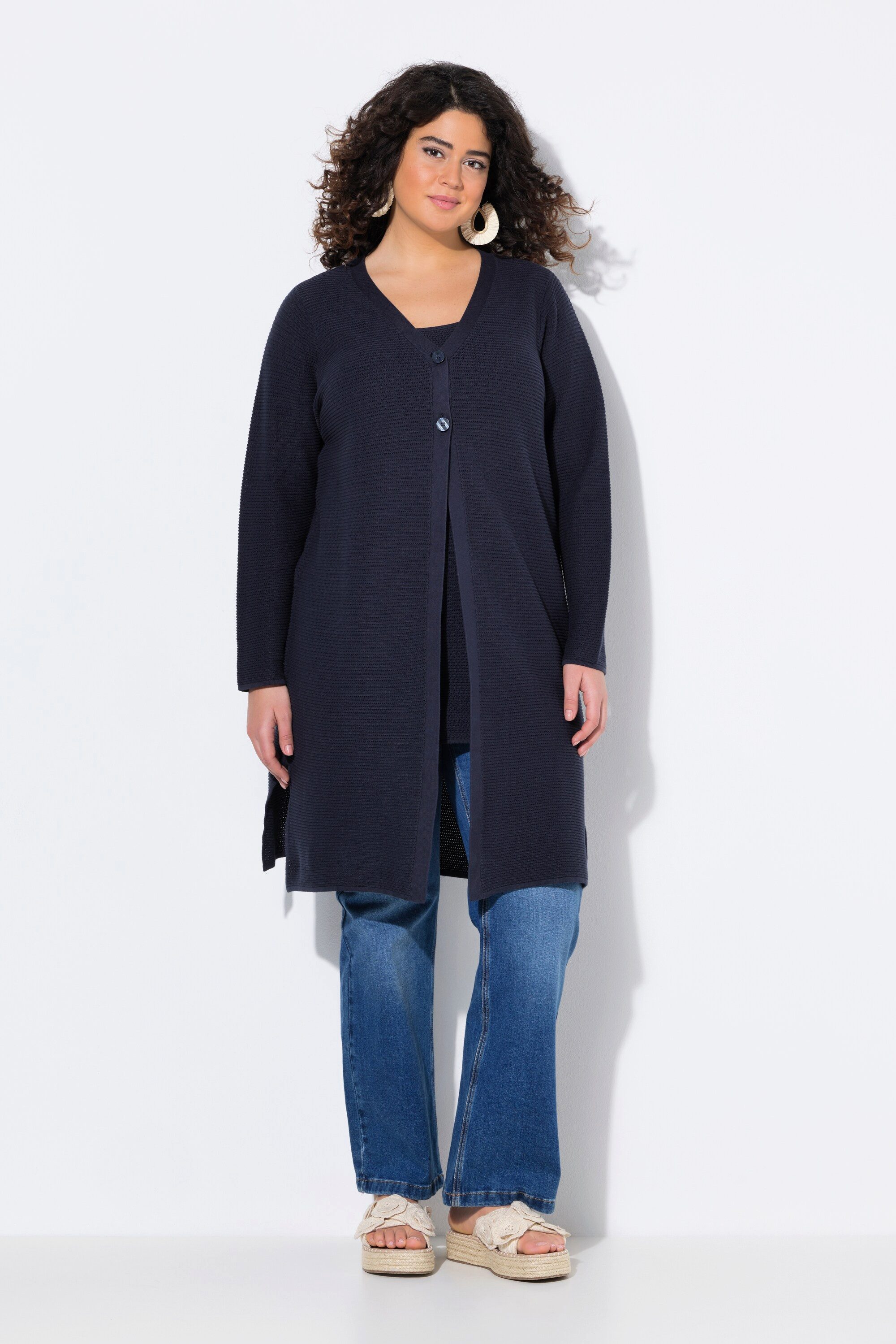 Ulla Popken Strickjacke Strickjacke V-Ausschnitt Langarm günstig online kaufen