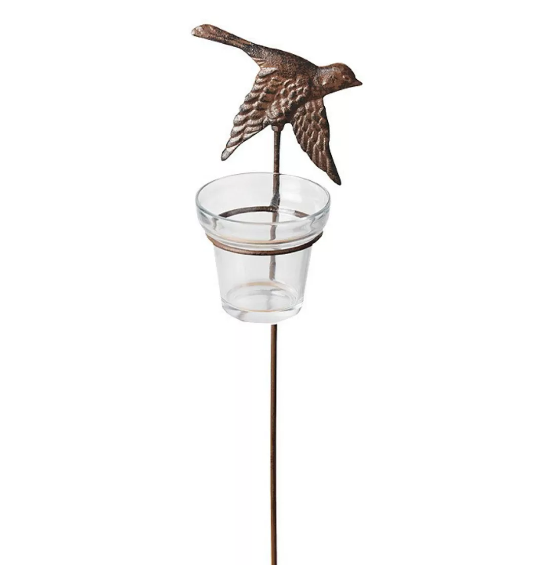 Teelichthalter Gartenstab Vogel Gusseisen Antik-Braun 42cm C günstig online kaufen