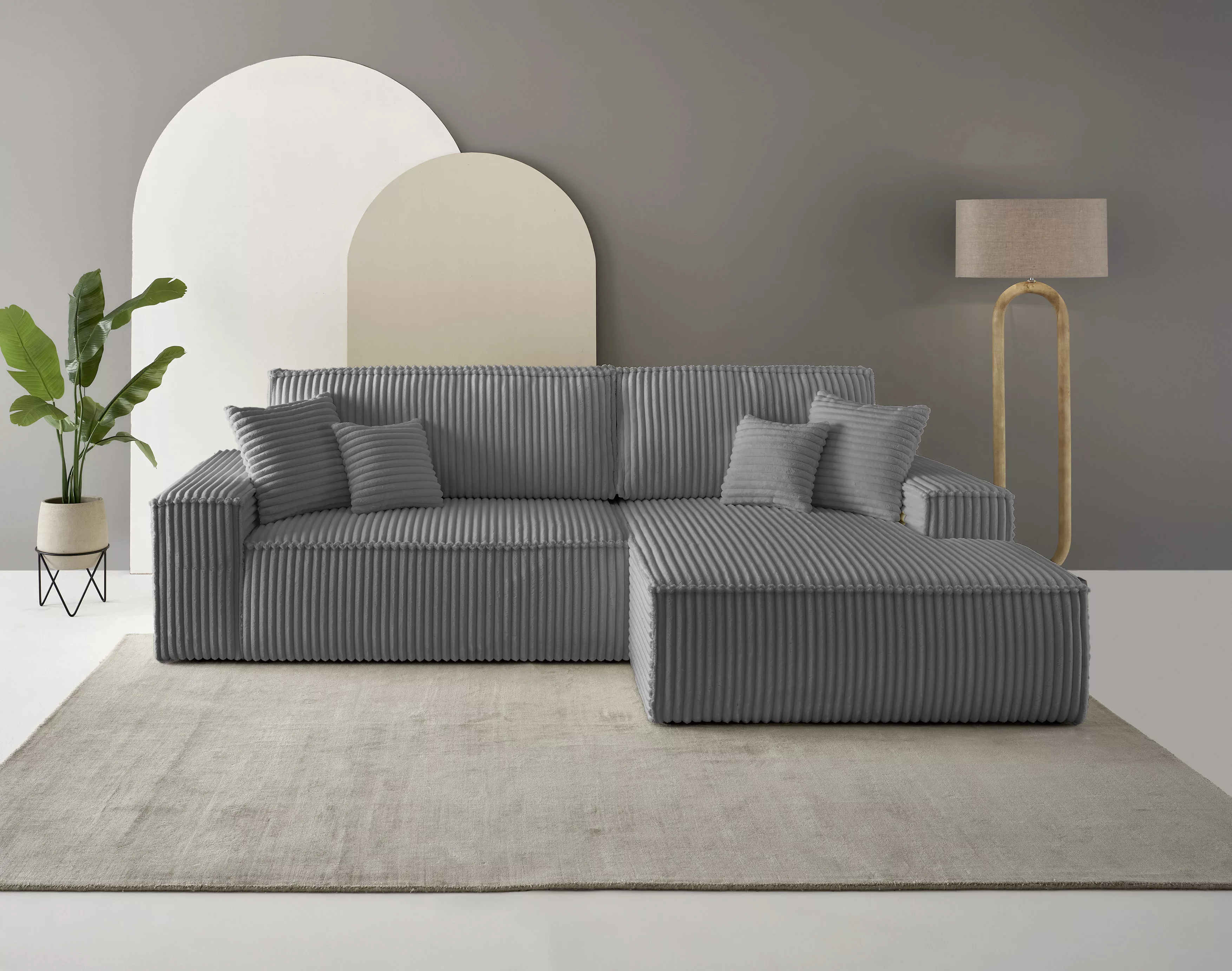 andas Ecksofa "Finnley Schlafsofa 267 cm in Bouclé, Struktur fein u. Cord, günstig online kaufen