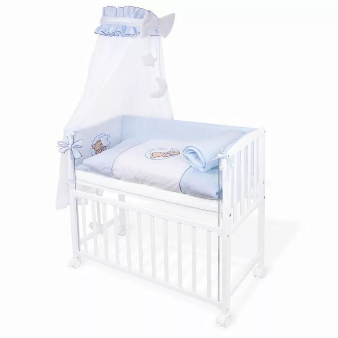 hopsibaby Beistellbett Baby Babybett Komplettbett Bär auf Mond Blau Stubenb günstig online kaufen