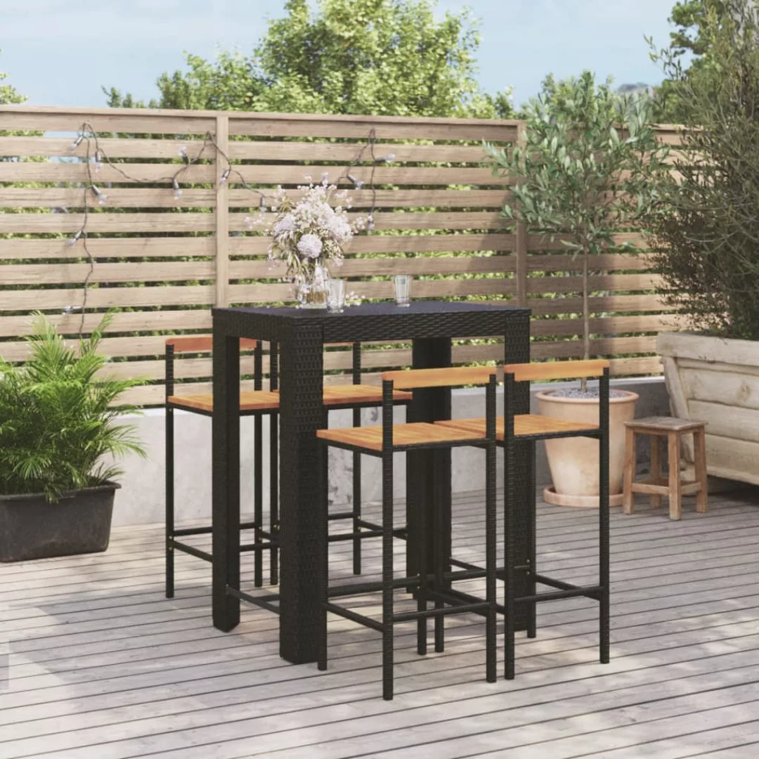 Vidaxl 5-tlg. Gartenbar-set Schwarz Poly Rattan & Massivholz Akazie günstig online kaufen