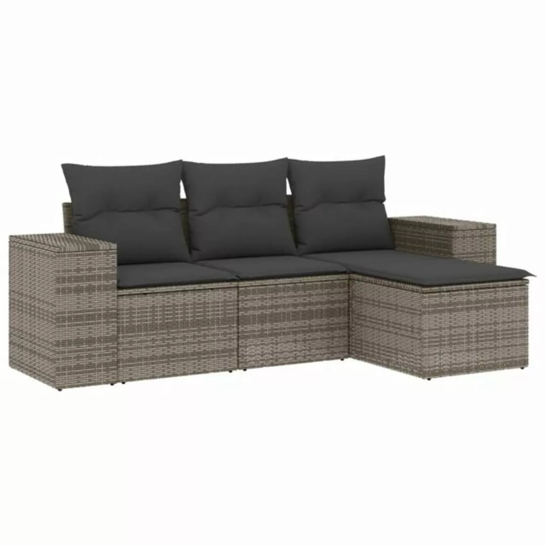 vidaXL Loungesofa 4-tlg. Garten-Sofagarnitur mit Kissen Grau Poly Rattan, 1 günstig online kaufen