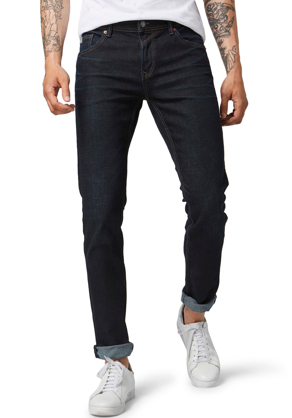 Tom Tailor Denim Herren Jeans Aedan - Straight Fit - Blau - Dark Blue Denim günstig online kaufen