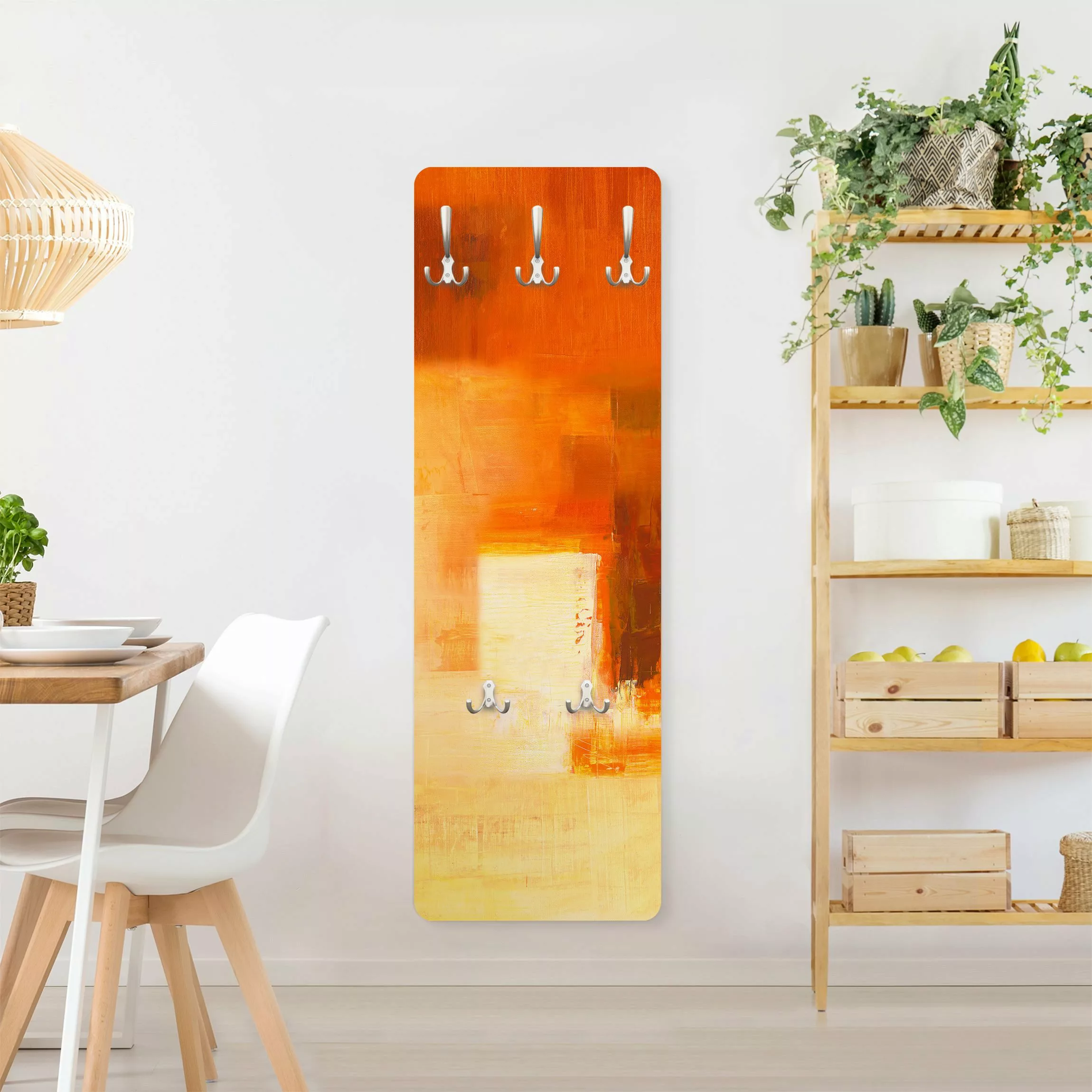 Wandgarderobe Holzpaneel Abstrakt Komposition in Orange und Braun 03 günstig online kaufen