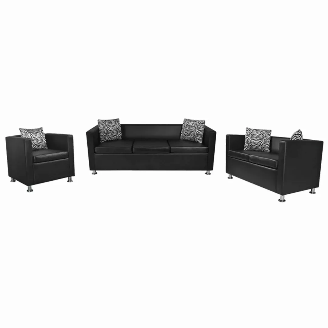 Sofa-set Kunstleder 3-sitzer + 2-sitzer + Sessel Schwarz günstig online kaufen