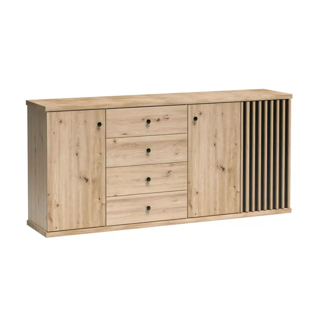 Sideboard 183 cm breit Eiche mit schwarz CALLAO-161 günstig online kaufen