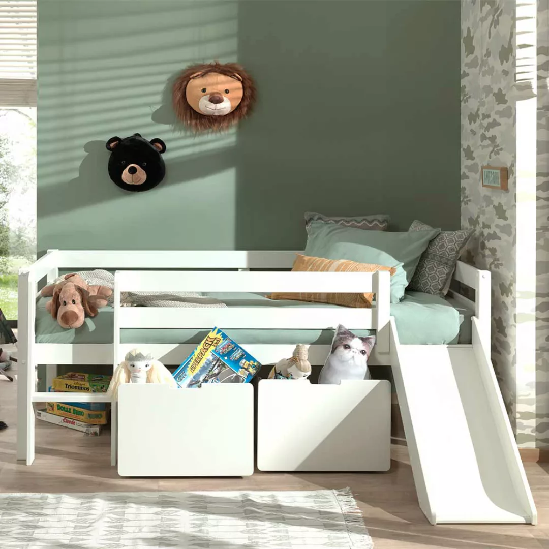 Weißes Kinderzimmerbett mit Rutsche Liegefläche 90x200 cm günstig online kaufen