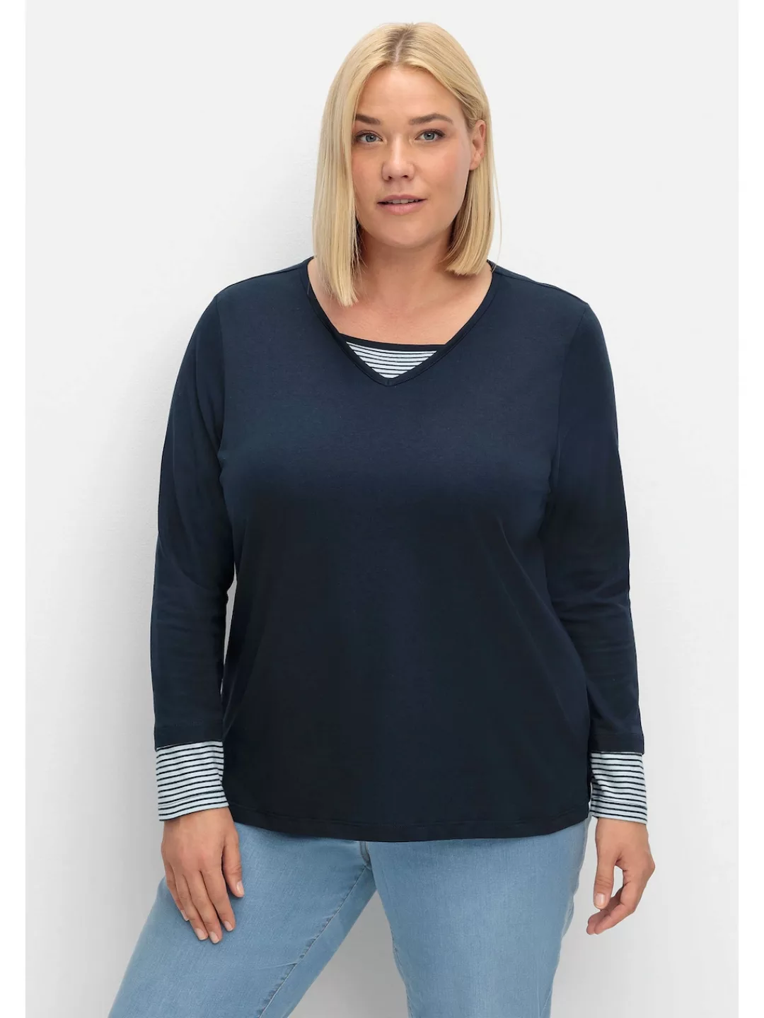 Sheego Langarmshirt "Große Größen", mit Streifendetails, im Layerlook günstig online kaufen