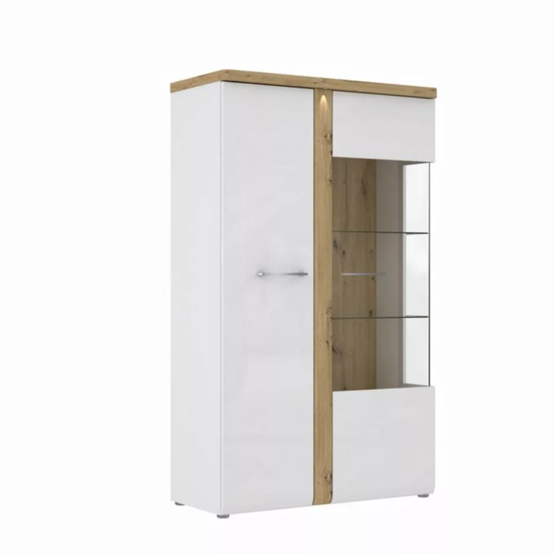 freiraum Standvitrine TULUZA in Weiss Glanz/ Artisan Eiche Dekor - 98,5x164 günstig online kaufen