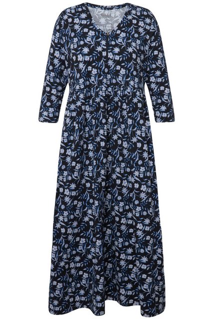 Ulla Popken Sommerkleid Jerseykleid Blumen V-Ausschnitt Zipper 3/4-Arm günstig online kaufen