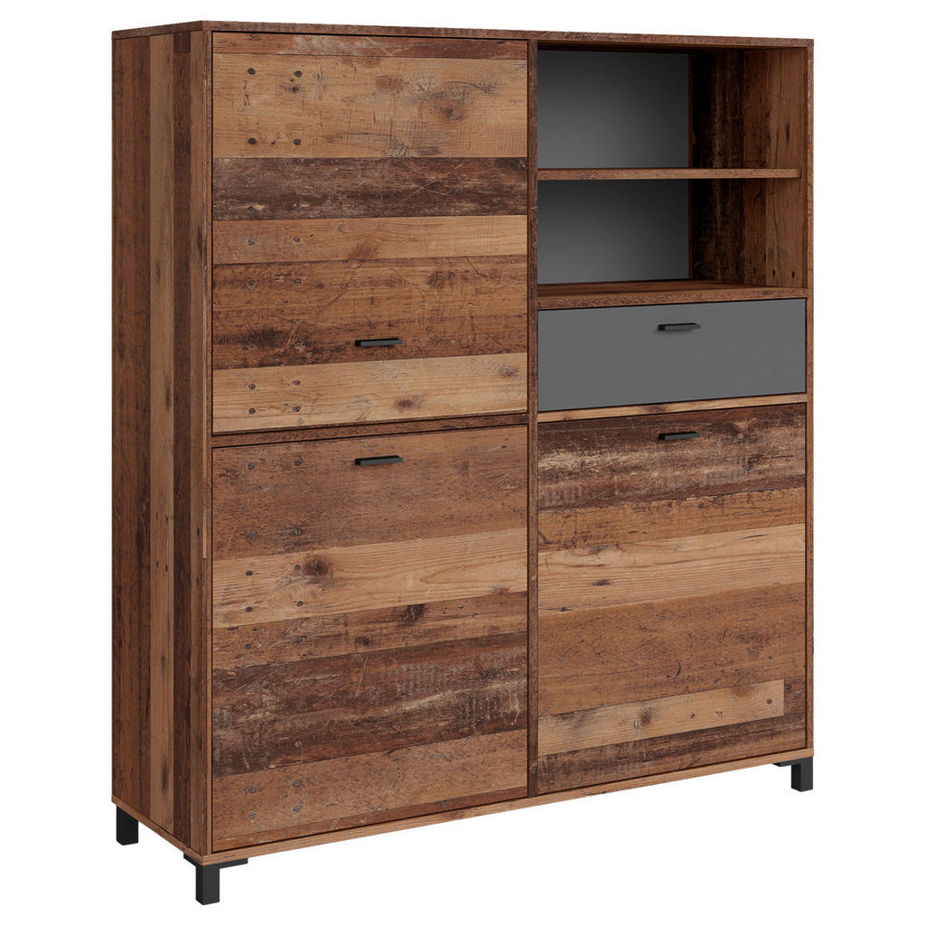 Highboard JACKSON Eiche Old Wood Nachbildung anthrazit B/H/T: ca. 126x143x4 günstig online kaufen