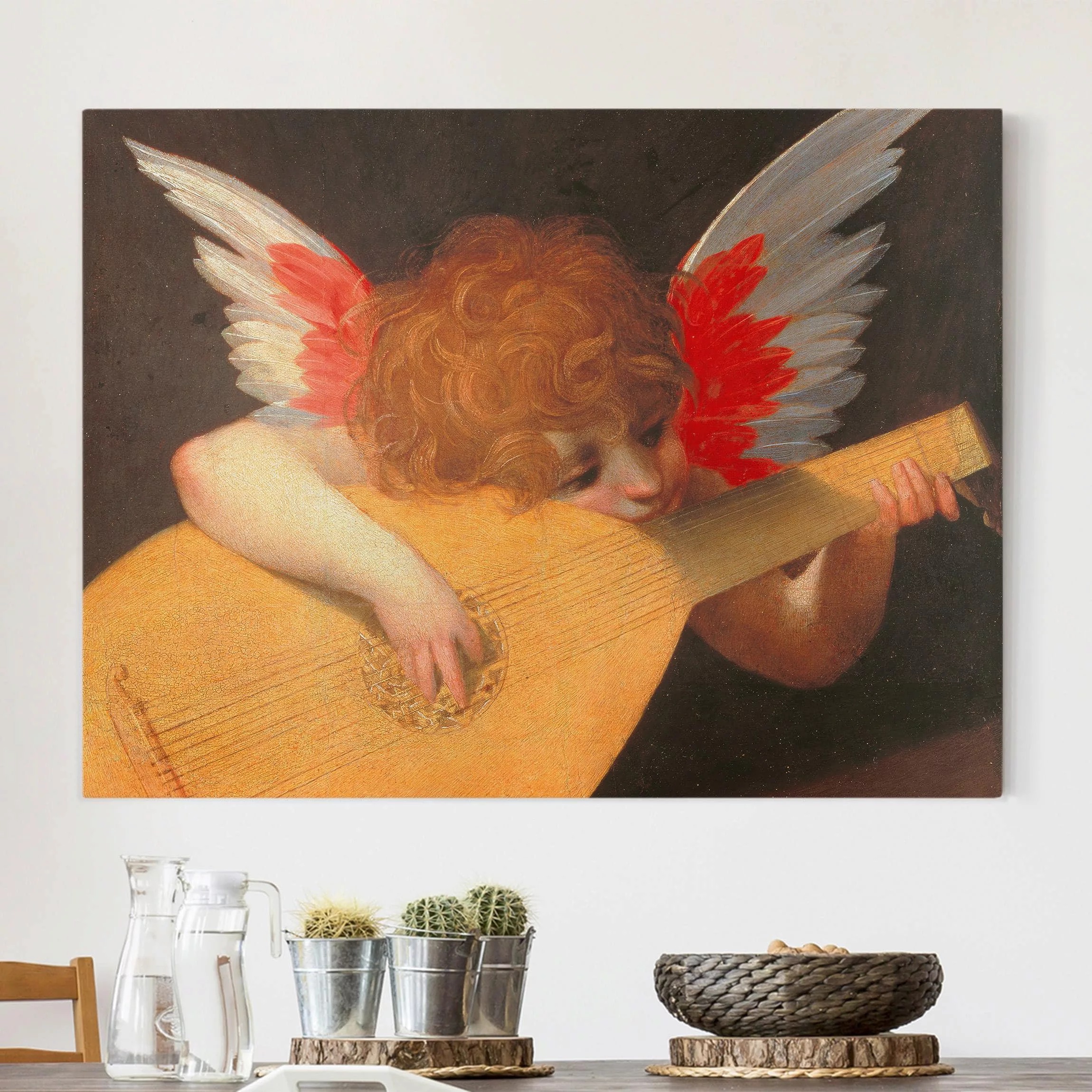 Leinwandbild Kunstdruck - Querformat Rosso Fiorentino - Musizierender Engel günstig online kaufen