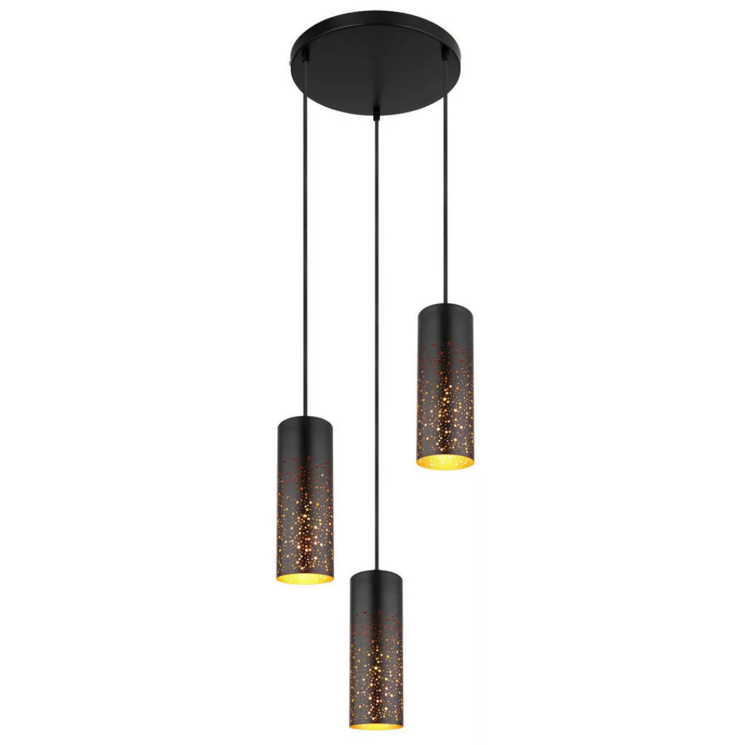 GLOBO Pendelleuchte gold schwarz Metall H/D: ca. 150x34 cm E27 3 Brennstell günstig online kaufen