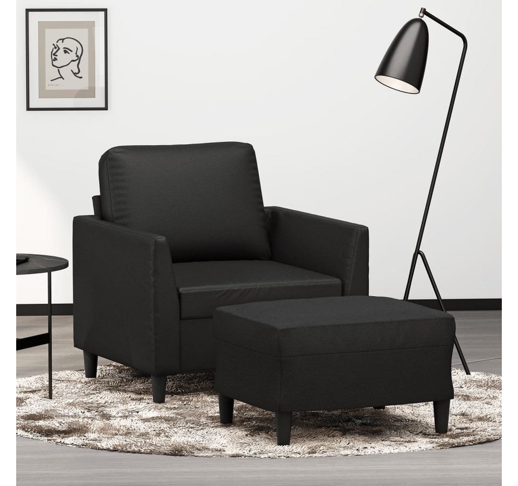 vidaXL Sofa Sessel mit Hocker Schwarz 60 cm Kunstleder günstig online kaufen
