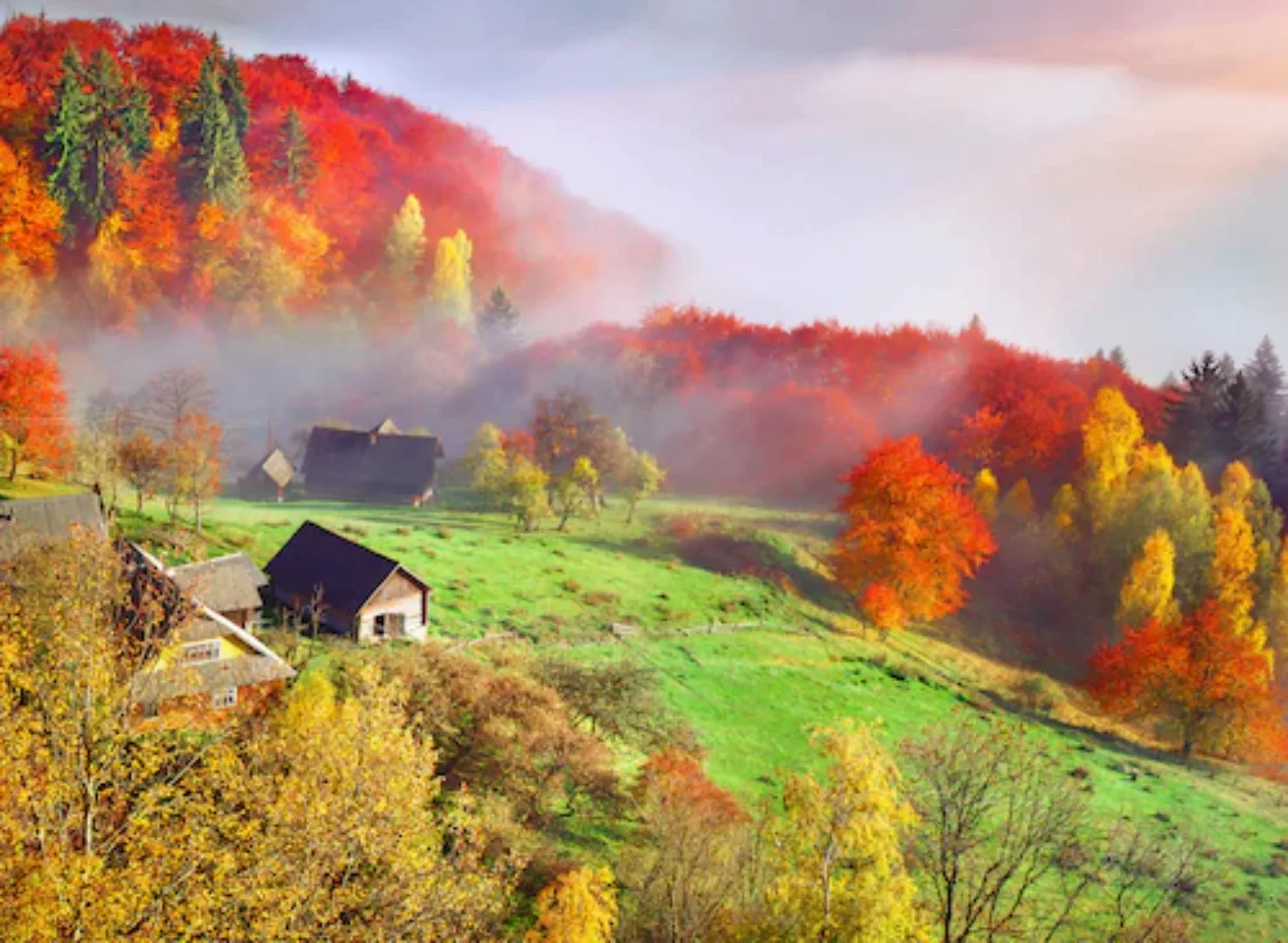 Papermoon Fototapete »Autum Mountain Village« günstig online kaufen