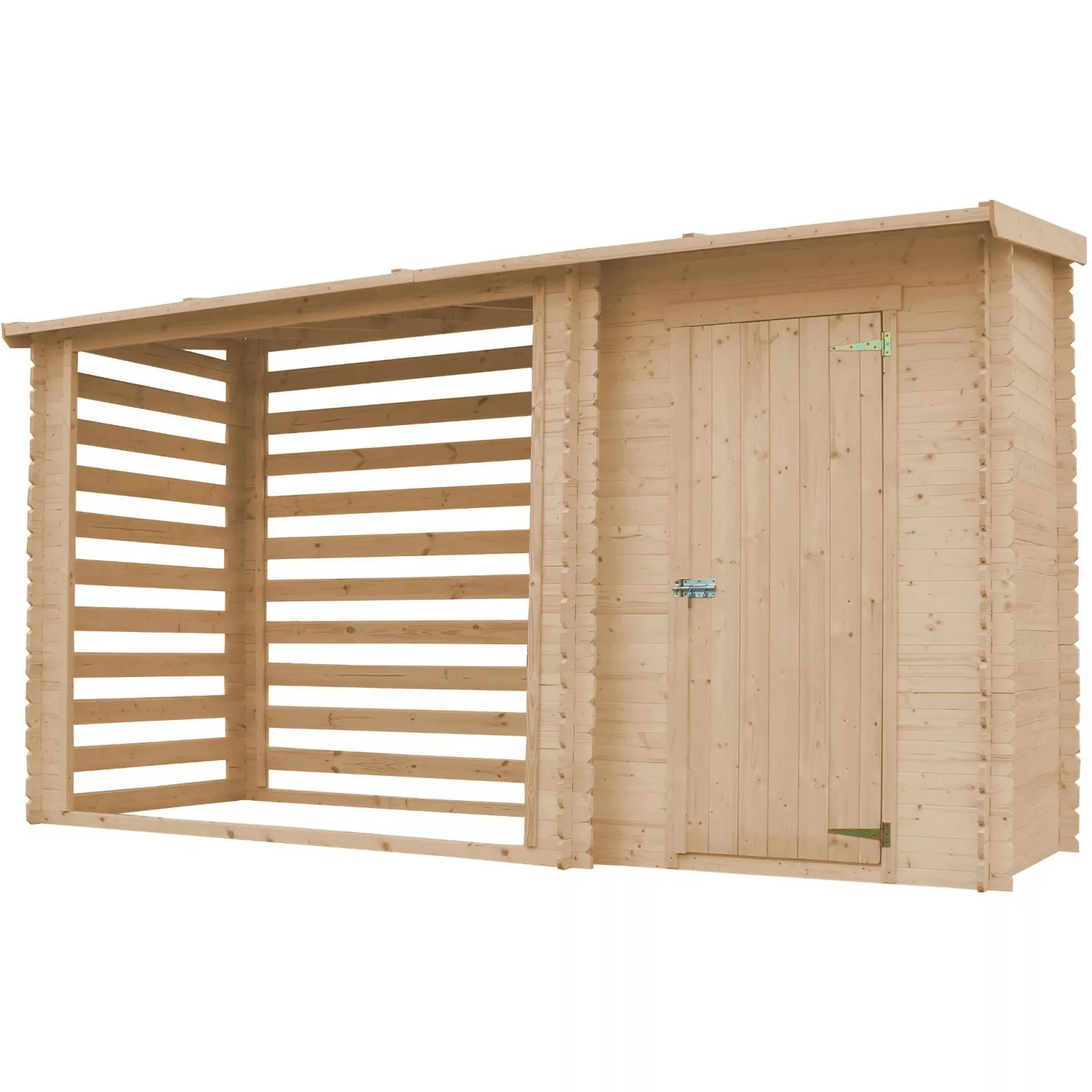 TIMBELA Gartenhaus Holz mit Brennholzregal 3,64 m² M205 ohne Boden günstig online kaufen