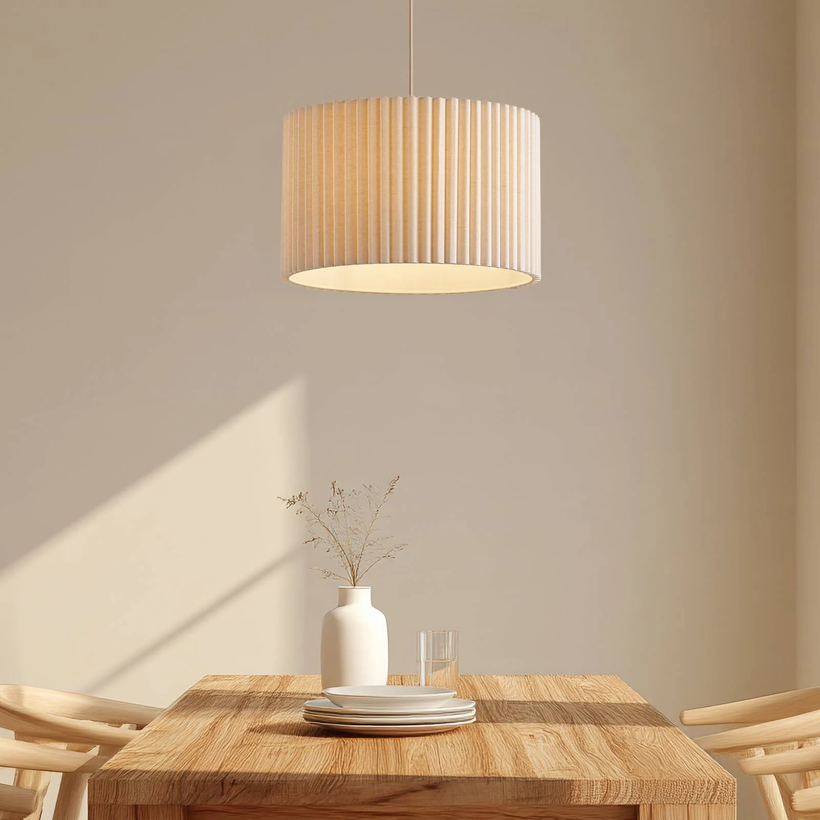 Lindby Hängeleuchte Libbie, Ø 45 cm, Leinen, cremefarben günstig online kaufen