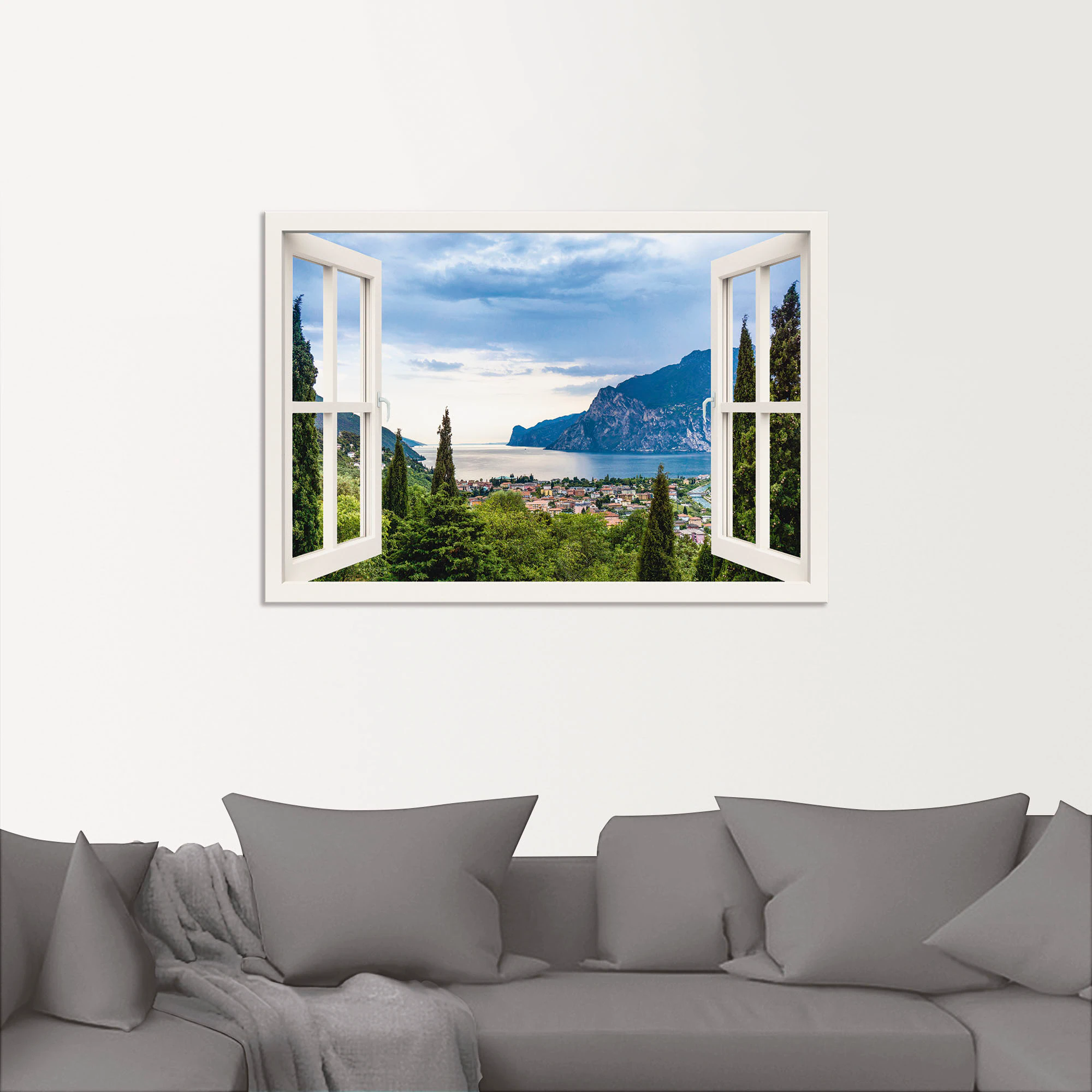 Artland Wandbild "Gardasee durchs weiße Fenster", Seebilder, (1 St.), als A günstig online kaufen