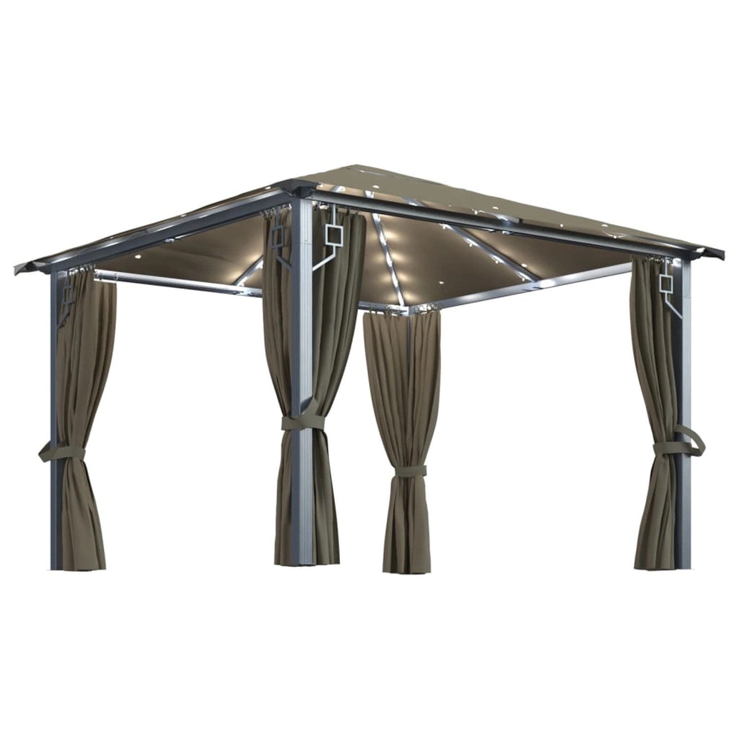 Pavillon Mit Vorhängen Und Lichterketten 300x300 Cm Taupe Alu günstig online kaufen