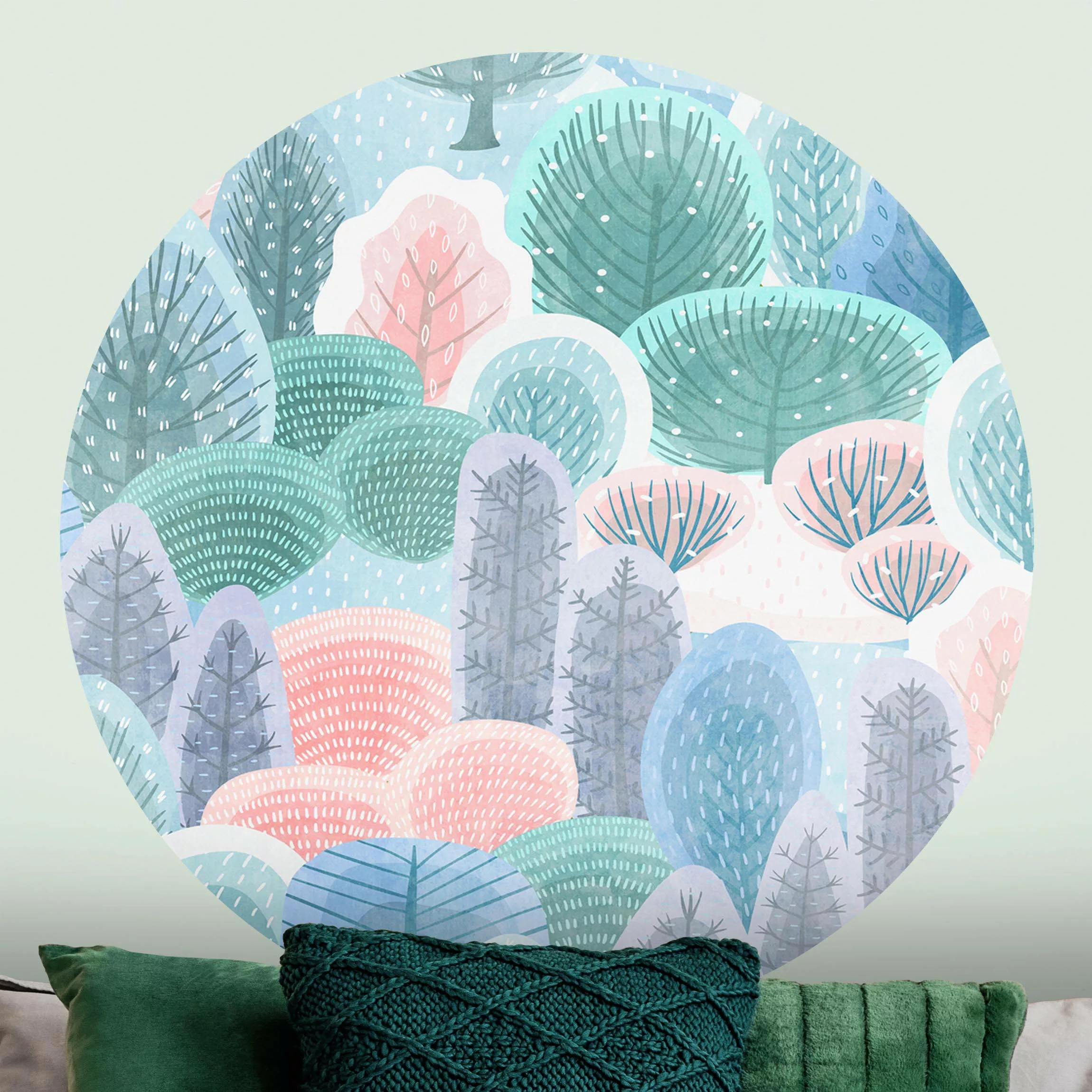 Bilderwelten Runde Tapete selbstklebend Glücklicher Wald in Pastell pastell günstig online kaufen