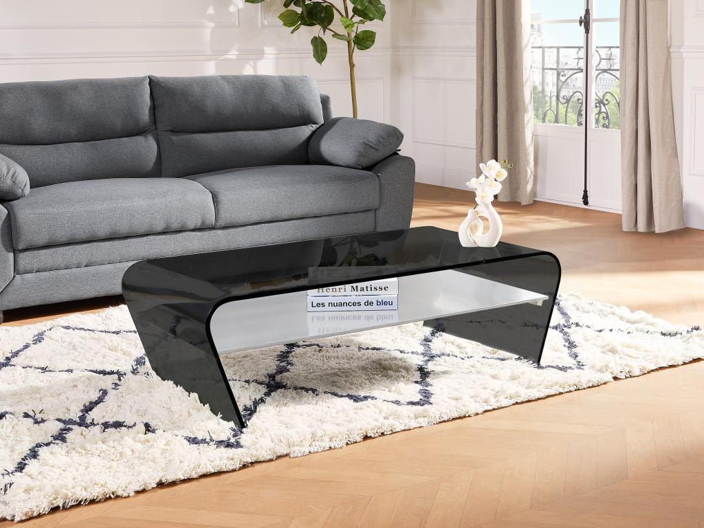 Couchtisch mit Ablage - Glas Design - Schwarz-Weiß - KELLY günstig online kaufen