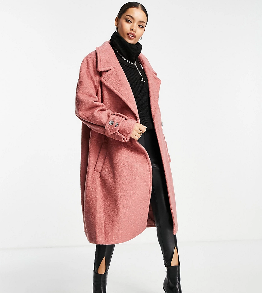 River Island Petite – Zweireihiger Oversize-Maxi-Mantel in Rosa günstig online kaufen