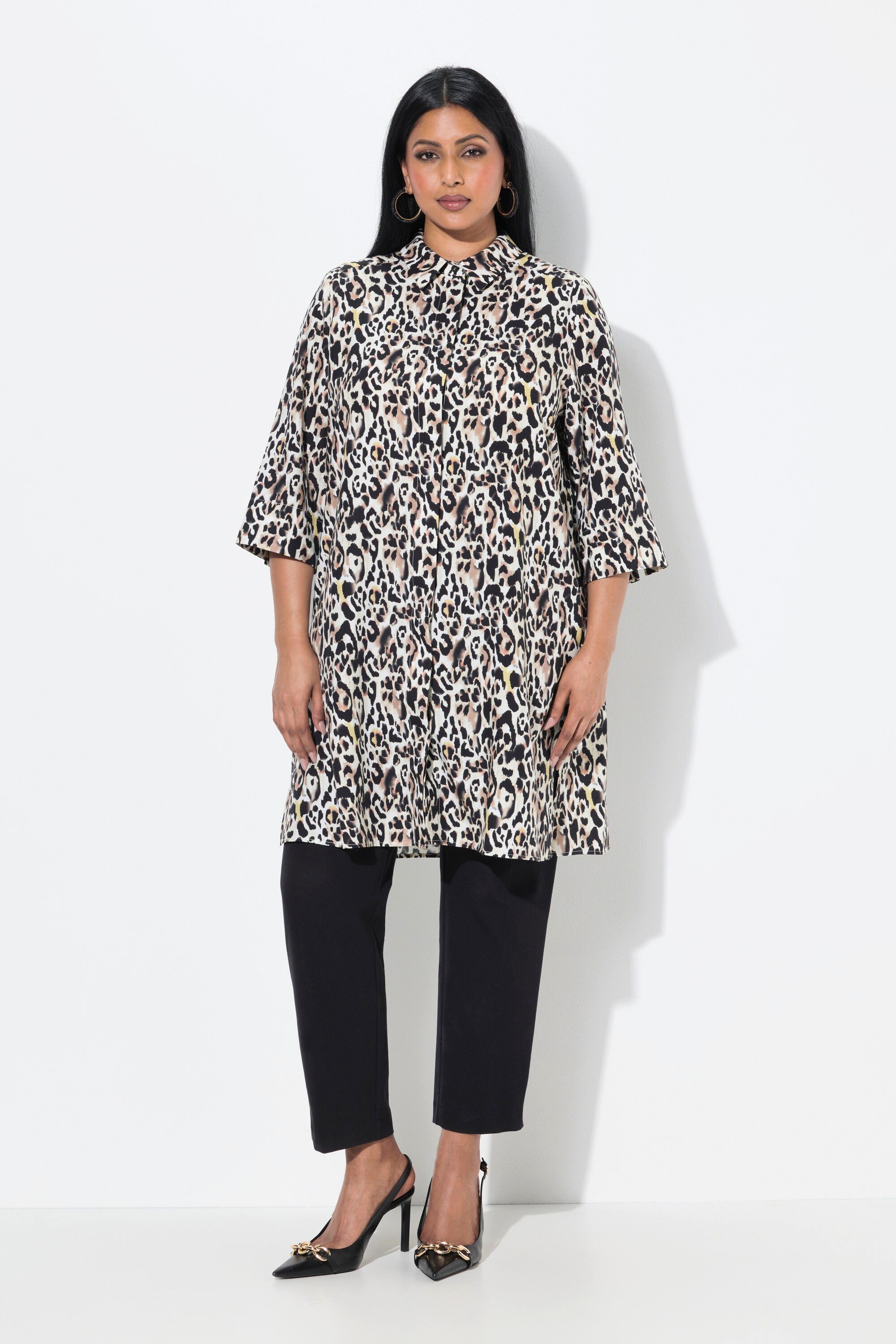Ulla Popken Longbluse Lyocell-Longbluse A-Linie Hemdkragen günstig online kaufen