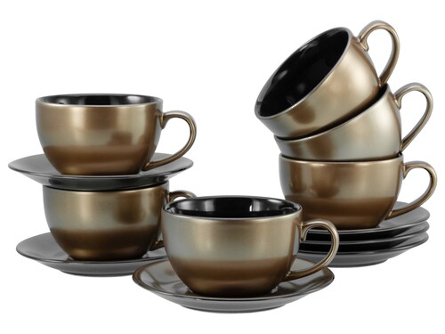 CreaTable Cappuccinotasse »Golden Days Schwarz, Cappuccinoset, 12-tlg.«, (S günstig online kaufen