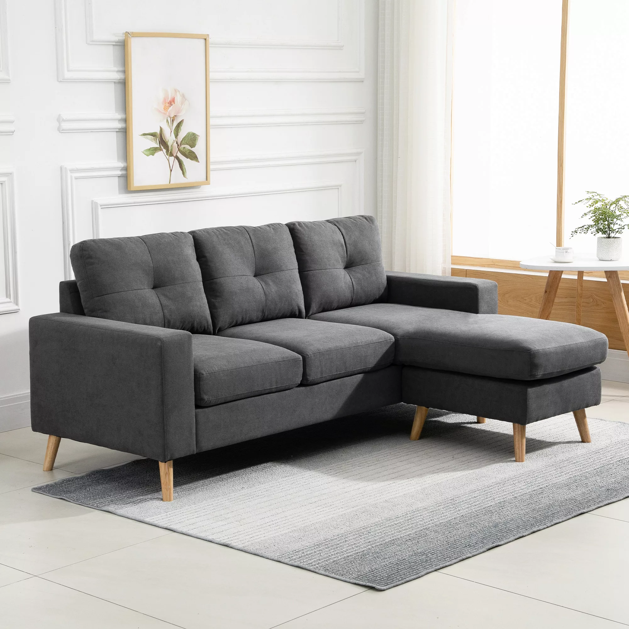 HOMCOM Ecksofa in L-Form  Graue Eckcouch mit Chaiselongue, Leinenoptik, für günstig online kaufen