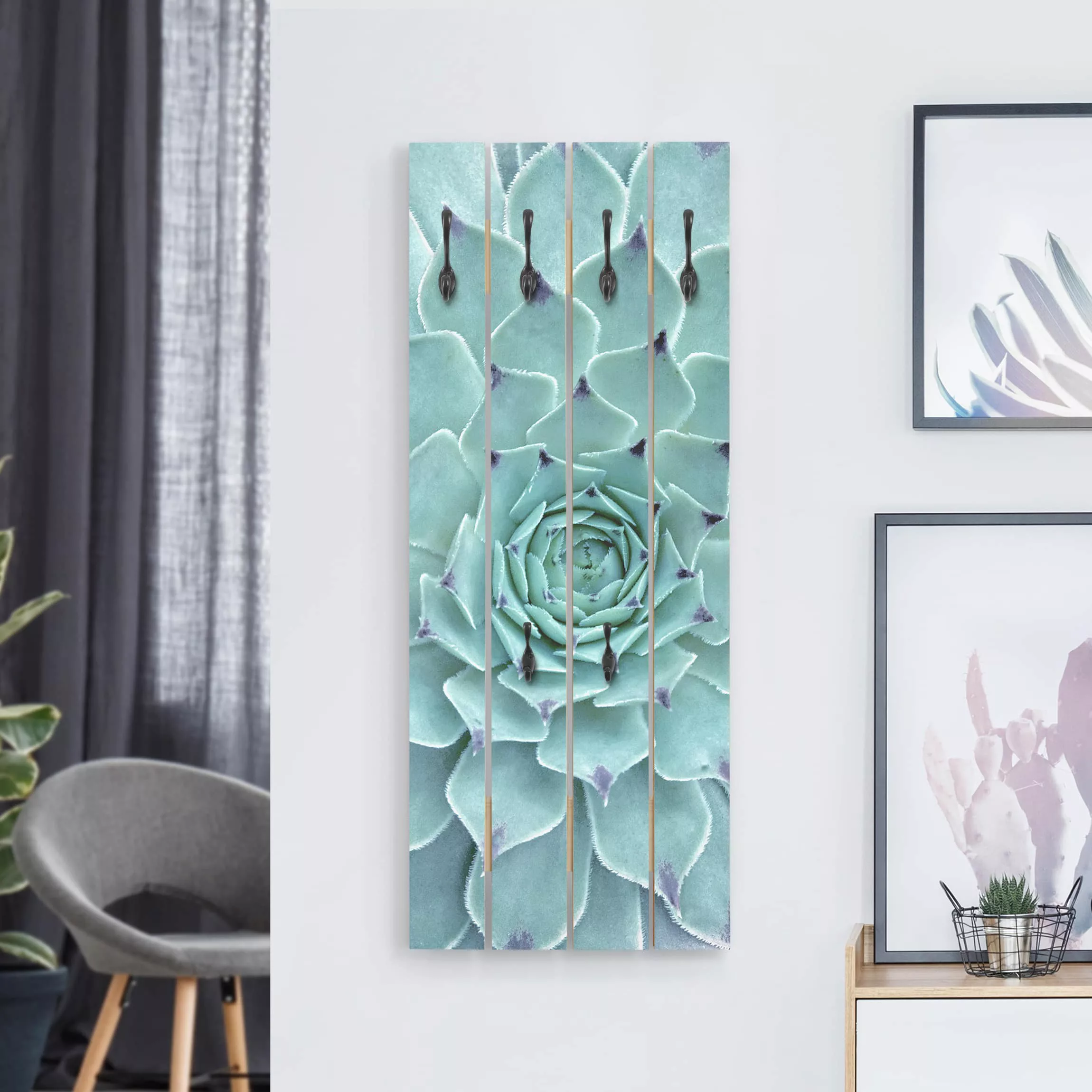 Wandgarderobe Holzpalette Blumen Kaktus Agave günstig online kaufen