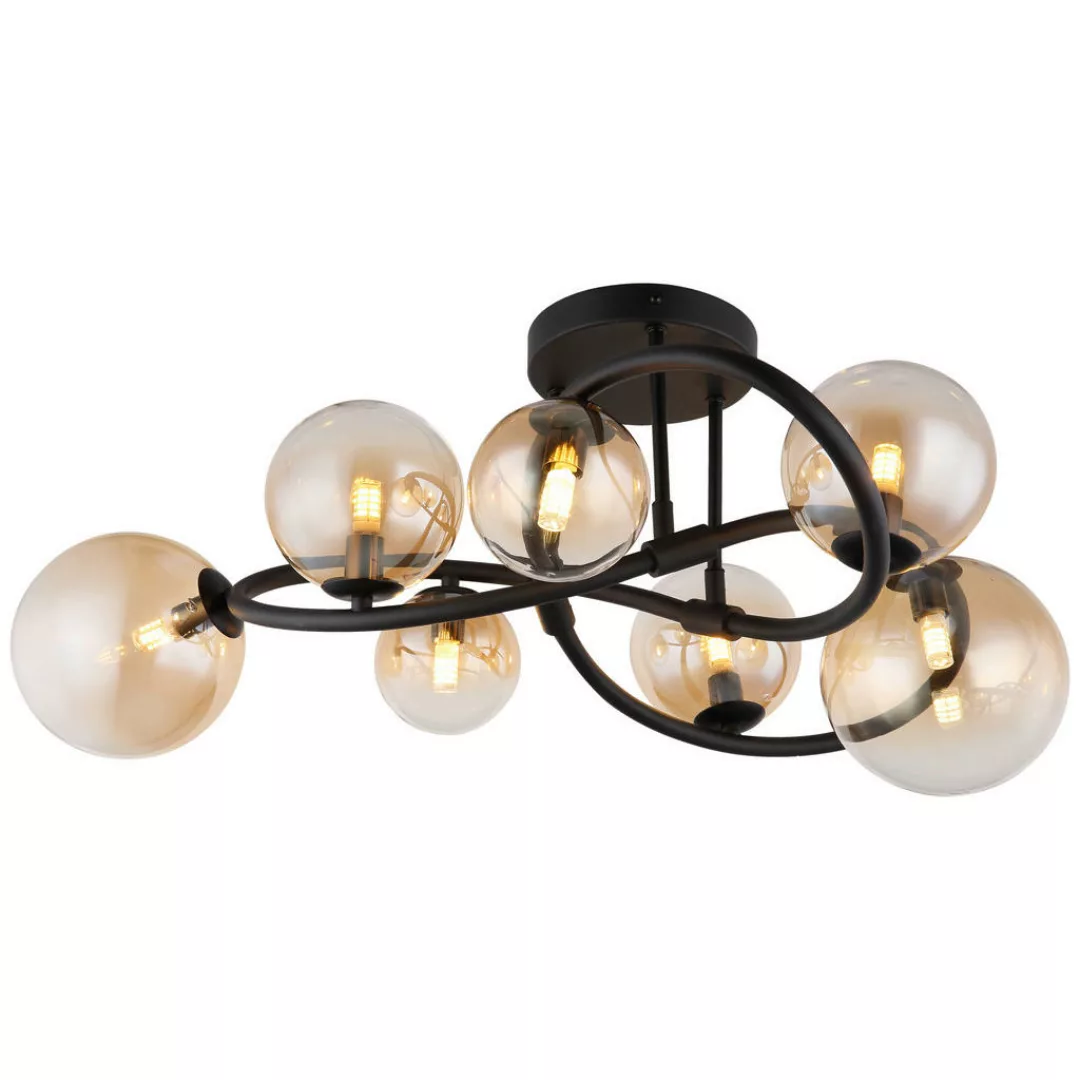 GLOBO LED-Deckenleuchte 10676 amber mattschwarz Glas Metall H/D: ca. 30x62 günstig online kaufen