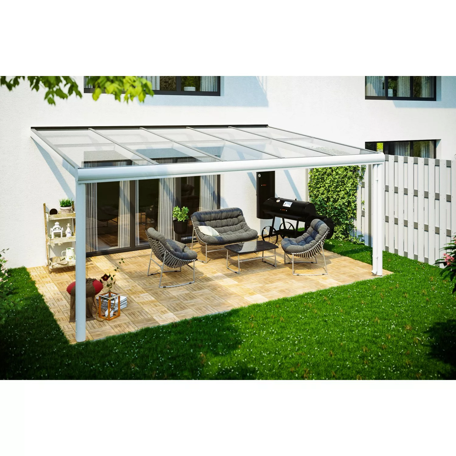 Skan Holz Terrassenüberdachung Modena 541 x 257 cm Aluminium Weiß günstig online kaufen