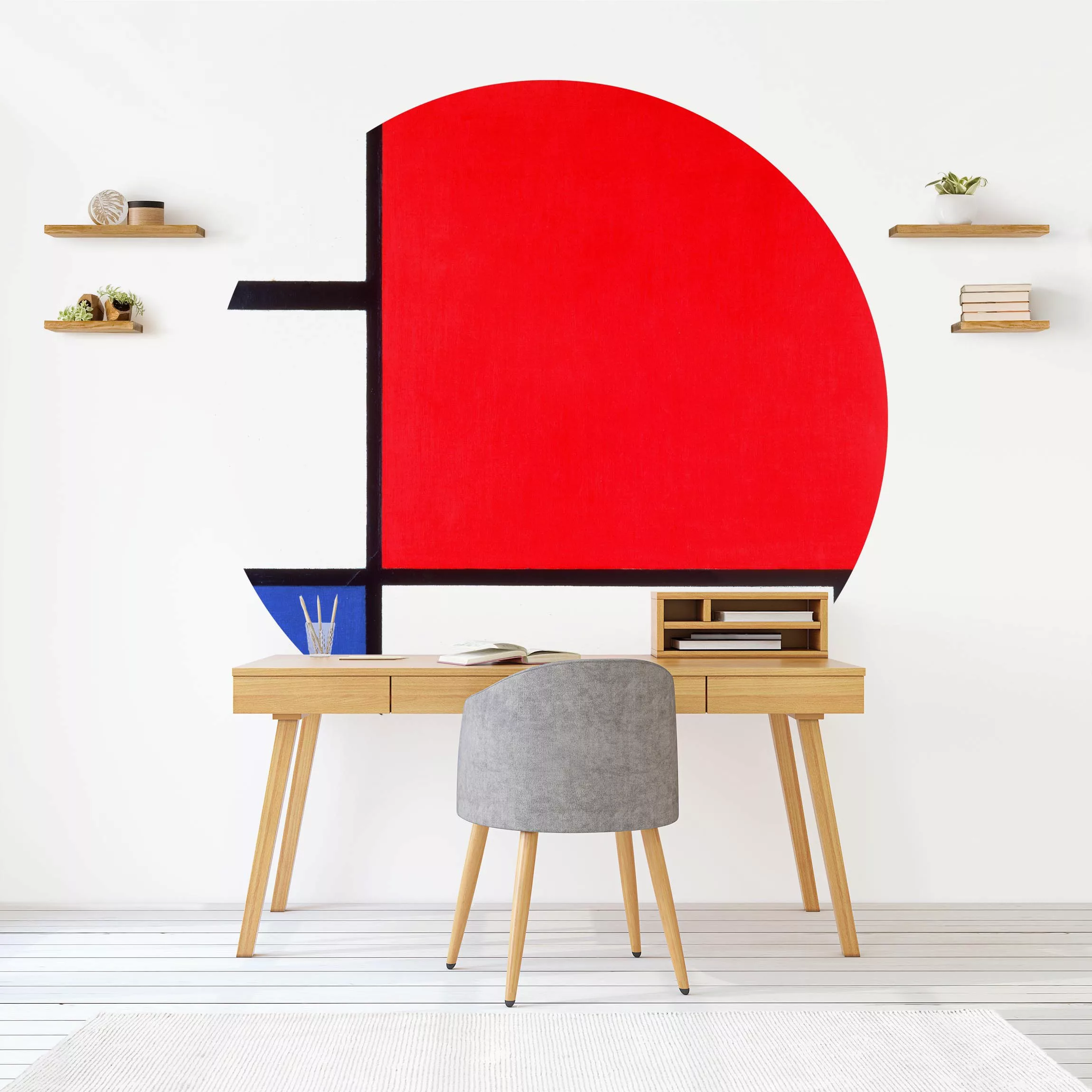 Runde Fototapete selbstklebend Piet Mondrian - Komposition Rot Blau Gelb günstig online kaufen