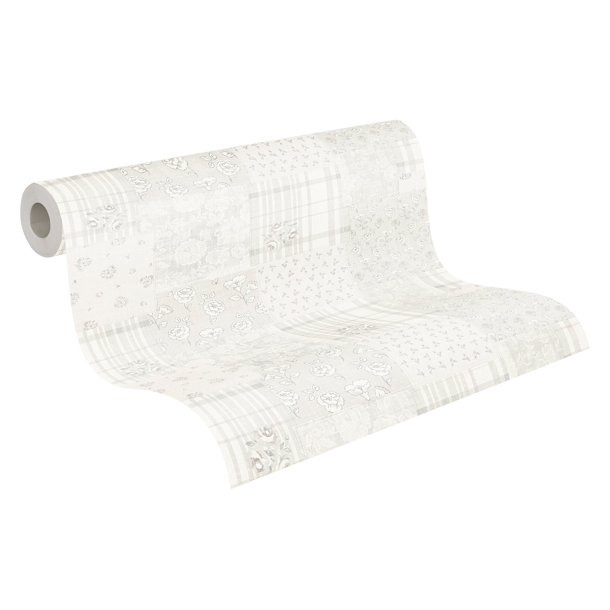 Bricoflor Graue Vliestapete im Shabby Chic Patchwork Tapete Hellgrau Ideal günstig online kaufen