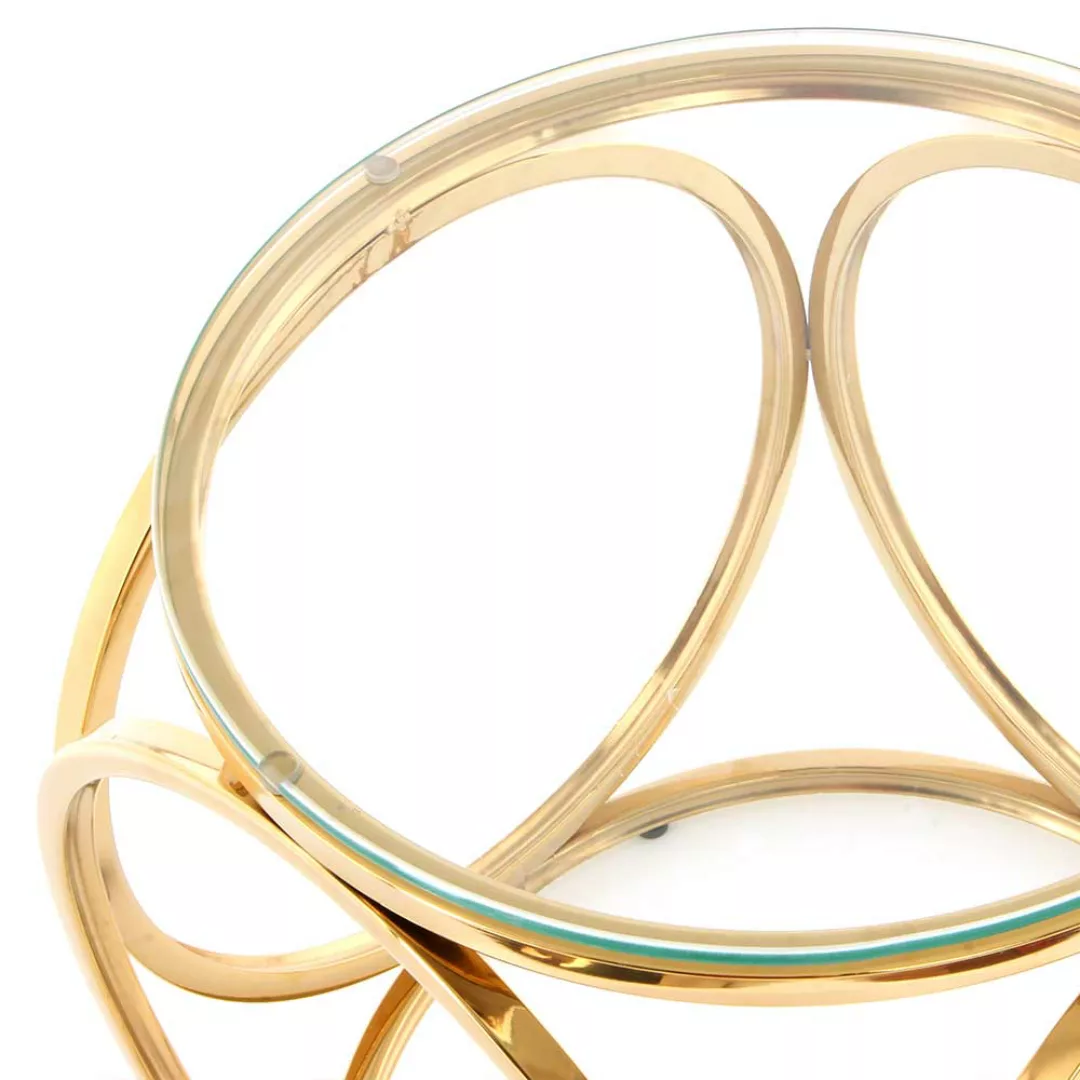 Glas Beistelltisch mit Ringgestell in Goldfarben rund günstig online kaufen